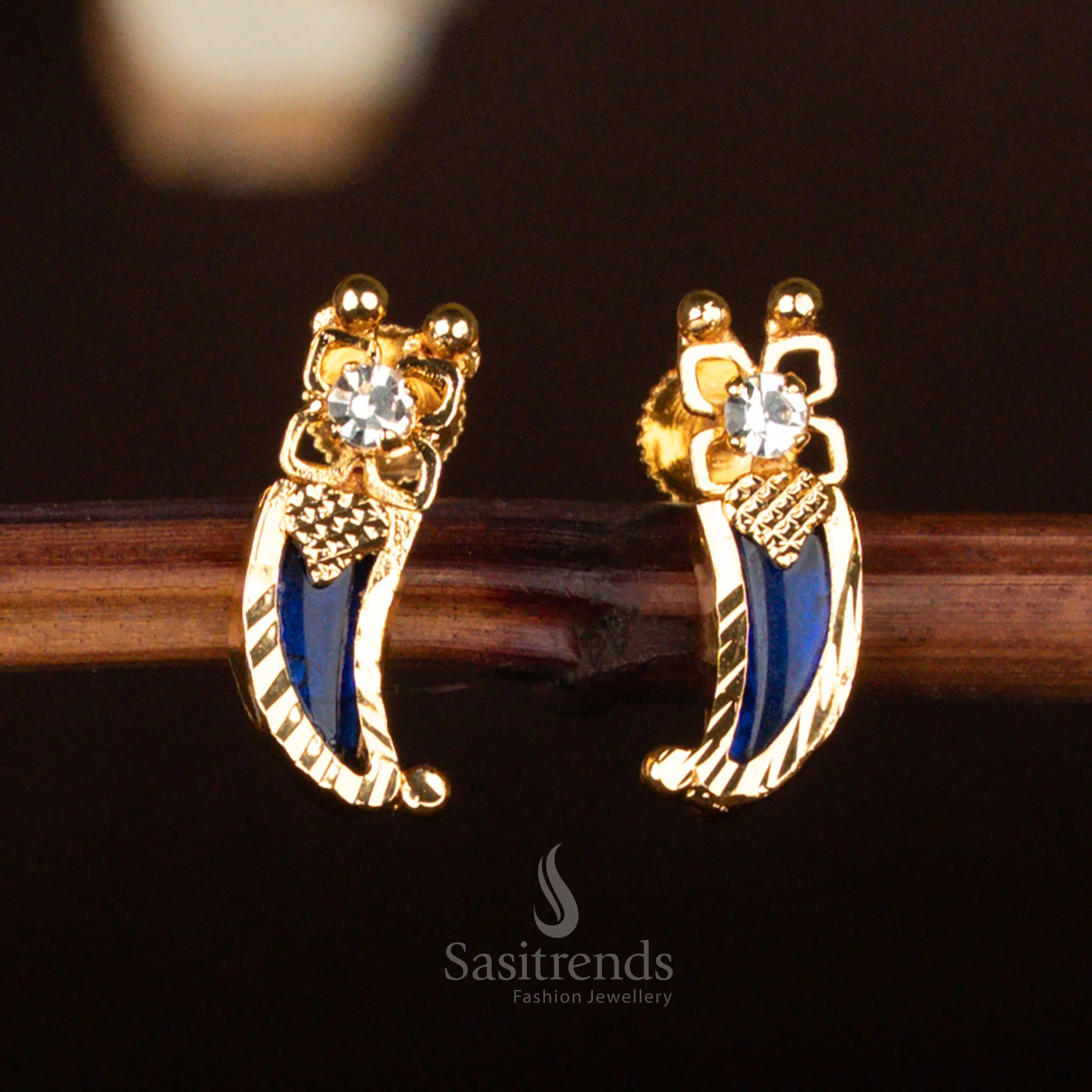 Kerala-Style One Gram Micro Gold Plated Palakka Tiger Nail Earrings with AD Stones – Traditional & Festive Wear - Sasitrends - Image 4