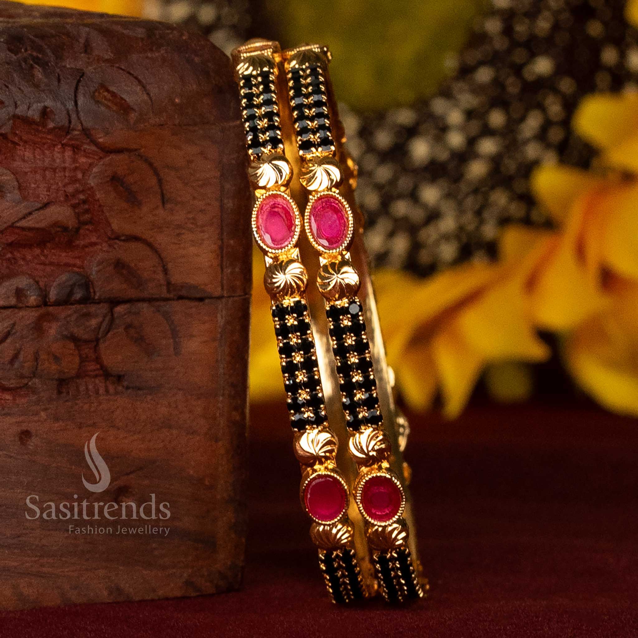Elegant One Gram Micro Gold Plated Para Stone Bangles with Dual-Bar Design β Guaranteed Traditional Festive Wear - Sasitrends