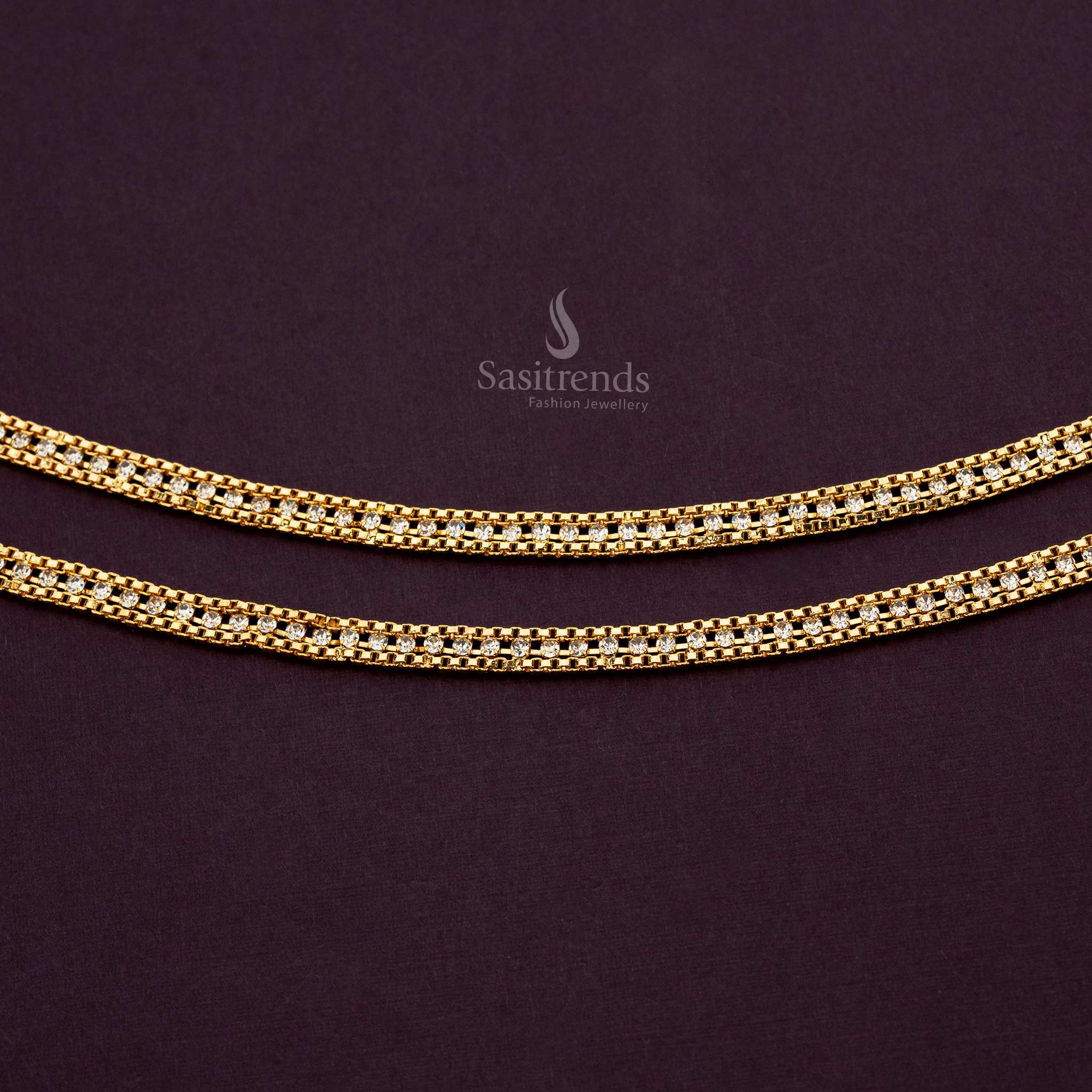 Traditional Micro Gold Plated Double-Line Anklets with Shimmering Stones - Sasitrends - Image 2