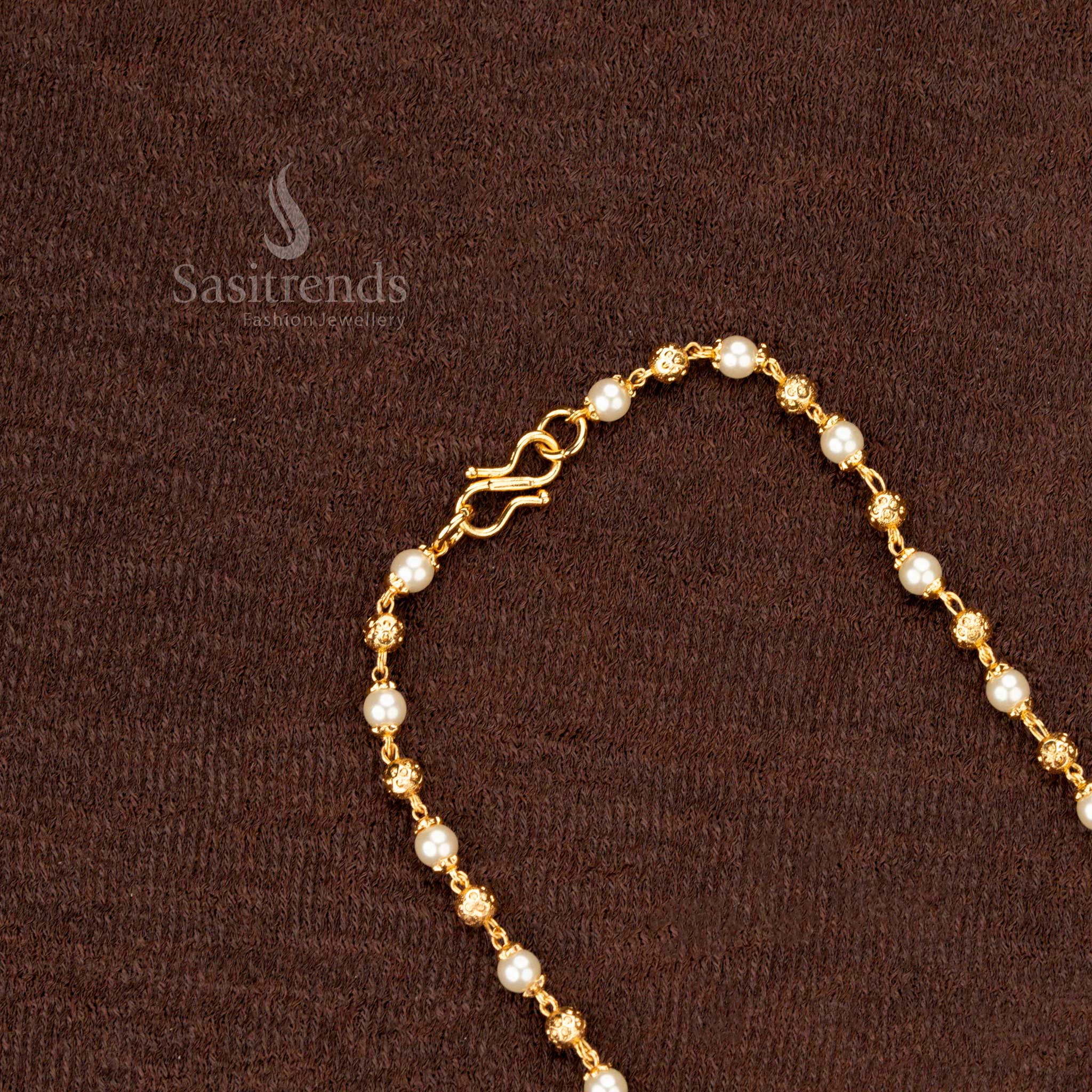 Micro Gold Plated Golden Ball and Pearl Chain – Elegant Traditional Jewellery- Sasitrends - Image 3