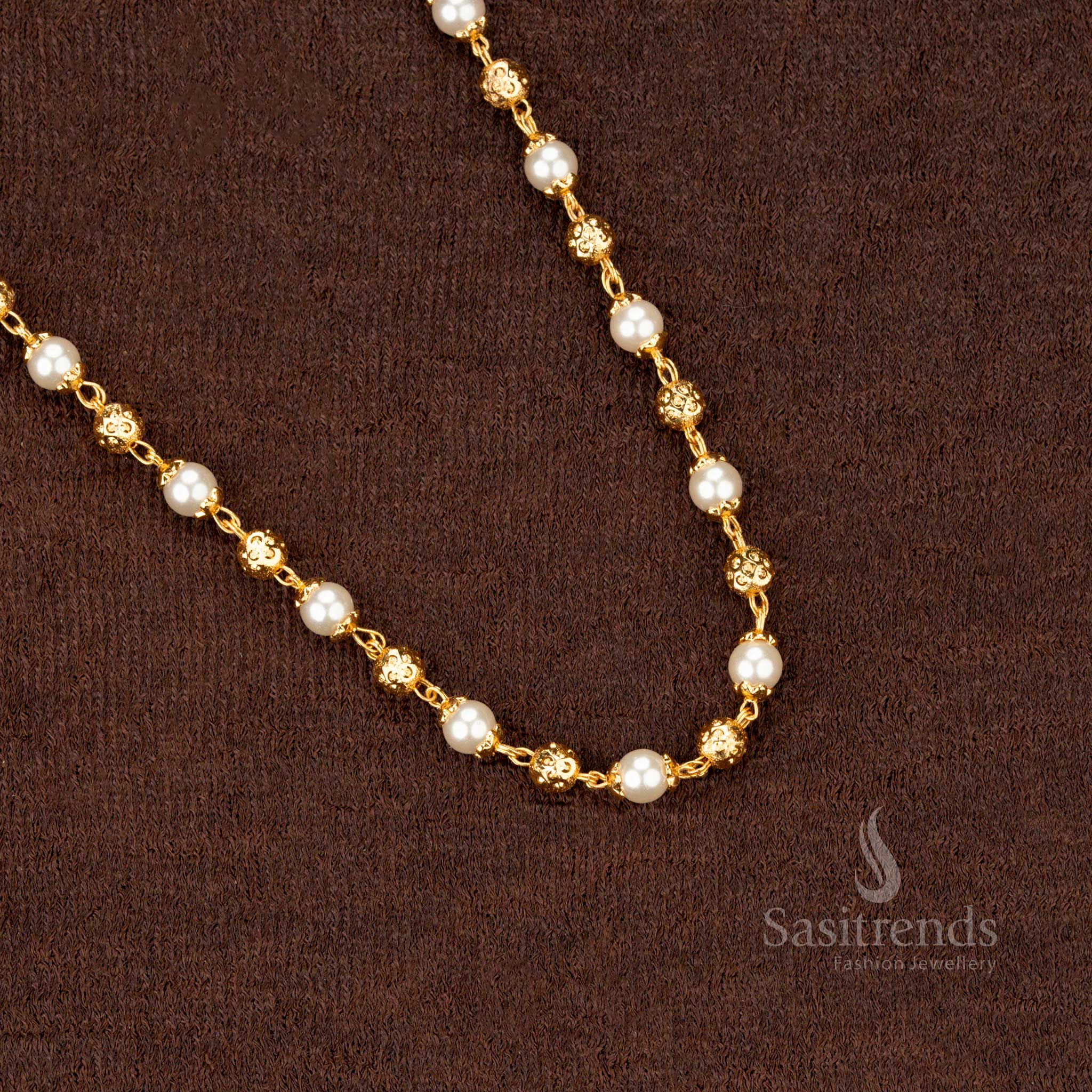 Micro Gold Plated Golden Ball and Pearl Chain – Elegant Traditional Jewellery- Sasitrends - Image 7