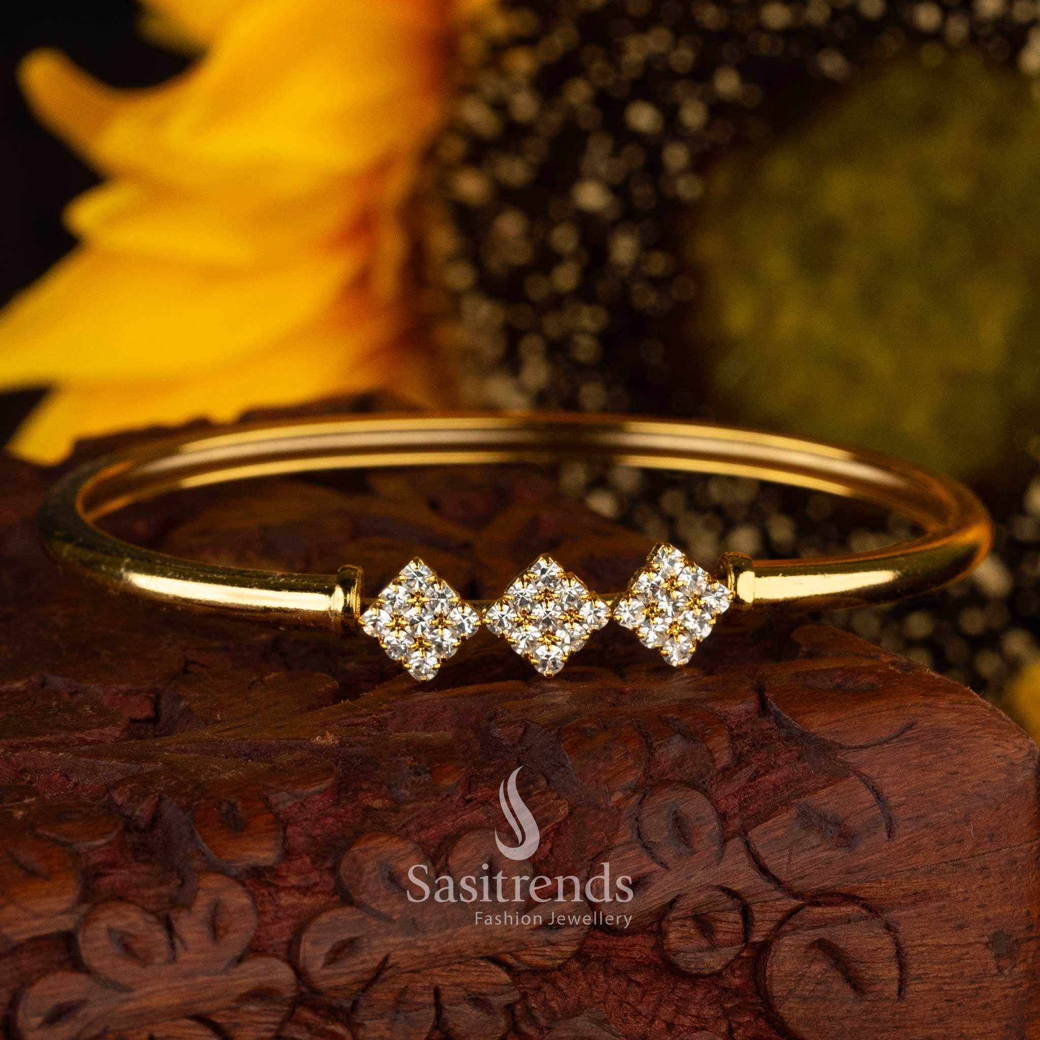 Elegant Collection of Micro Gold Plated Kada Bracelets with White Stones - Sasitrends - Image 5