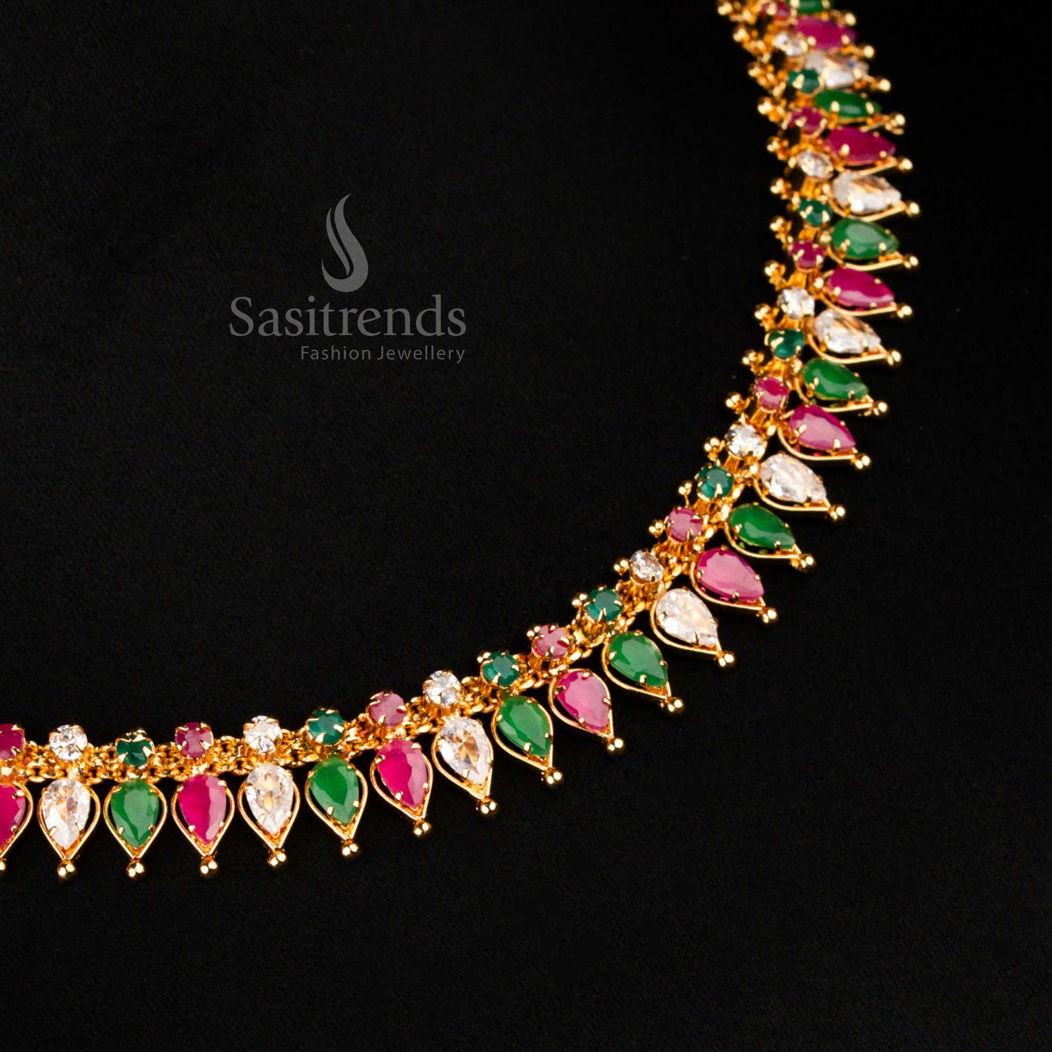 Elegant Micro Gold-Plated Necklace with Tilak Design Stones and American Diamond Embellishments - Sasitrends - Image 3
