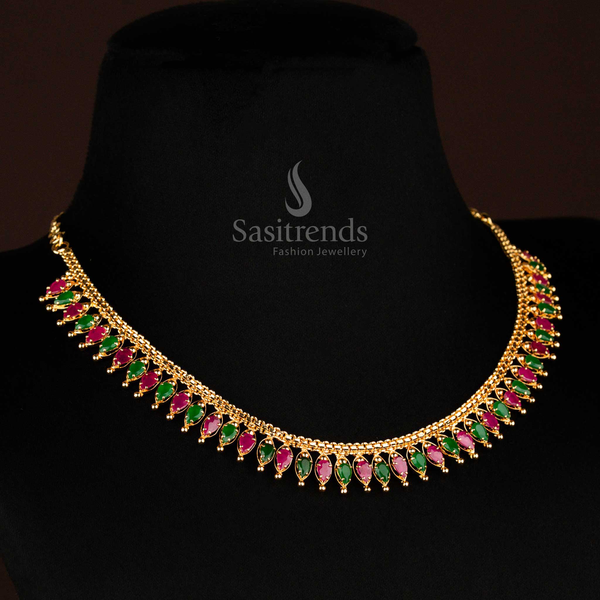 Elegant Micro Gold-Plated Necklace with Tilak Design Stones and American Diamond Embellishments - Sasitrends - Image 4