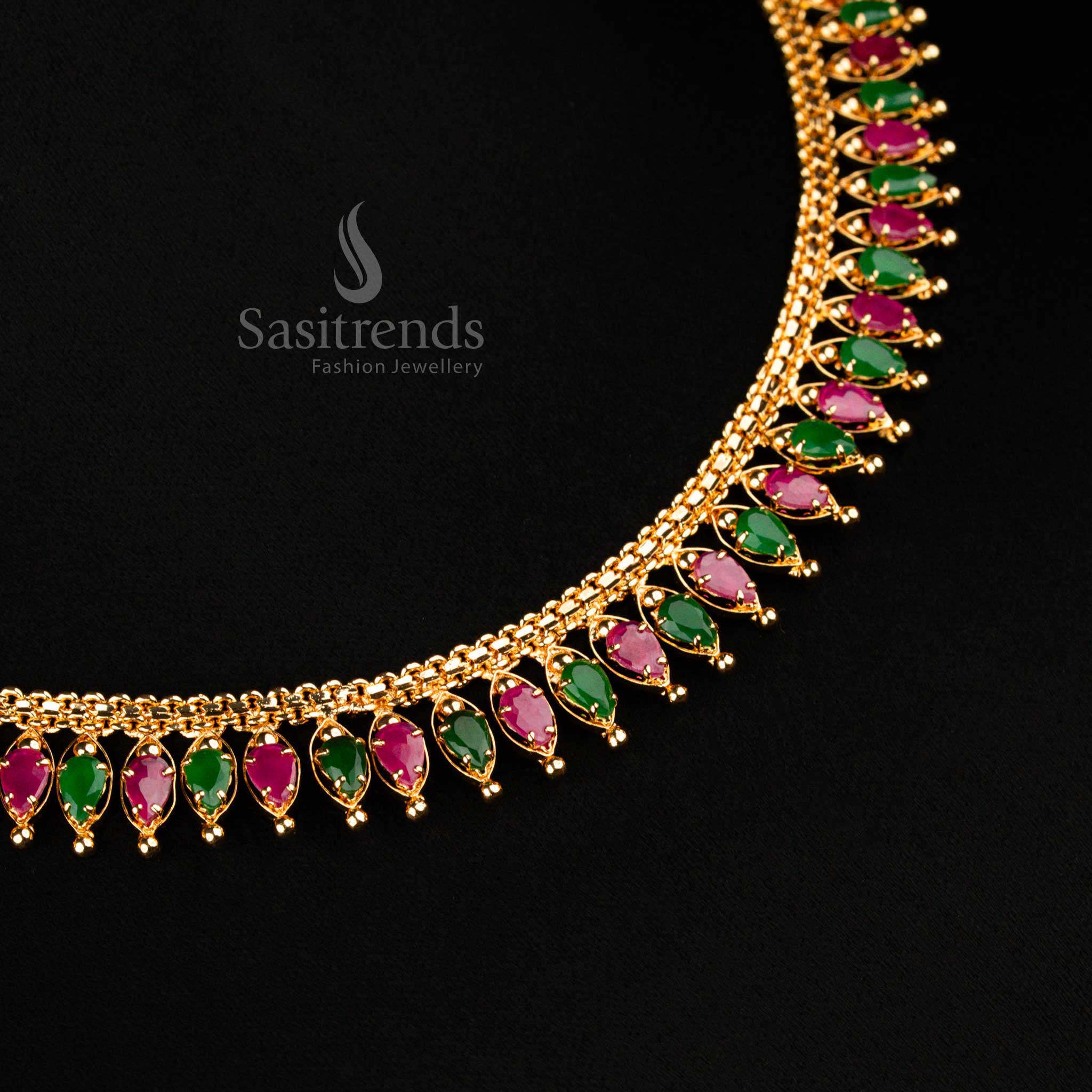 Elegant Micro Gold-Plated Necklace with Tilak Design Stones and American Diamond Embellishments - Sasitrends - Image 5