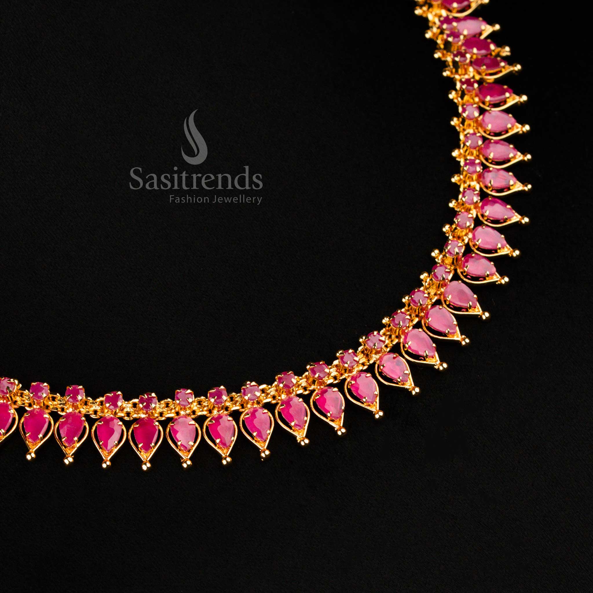 Elegant Micro Gold-Plated Necklace with Tilak Design Stones and American Diamond Embellishments - Sasitrends - Image 6