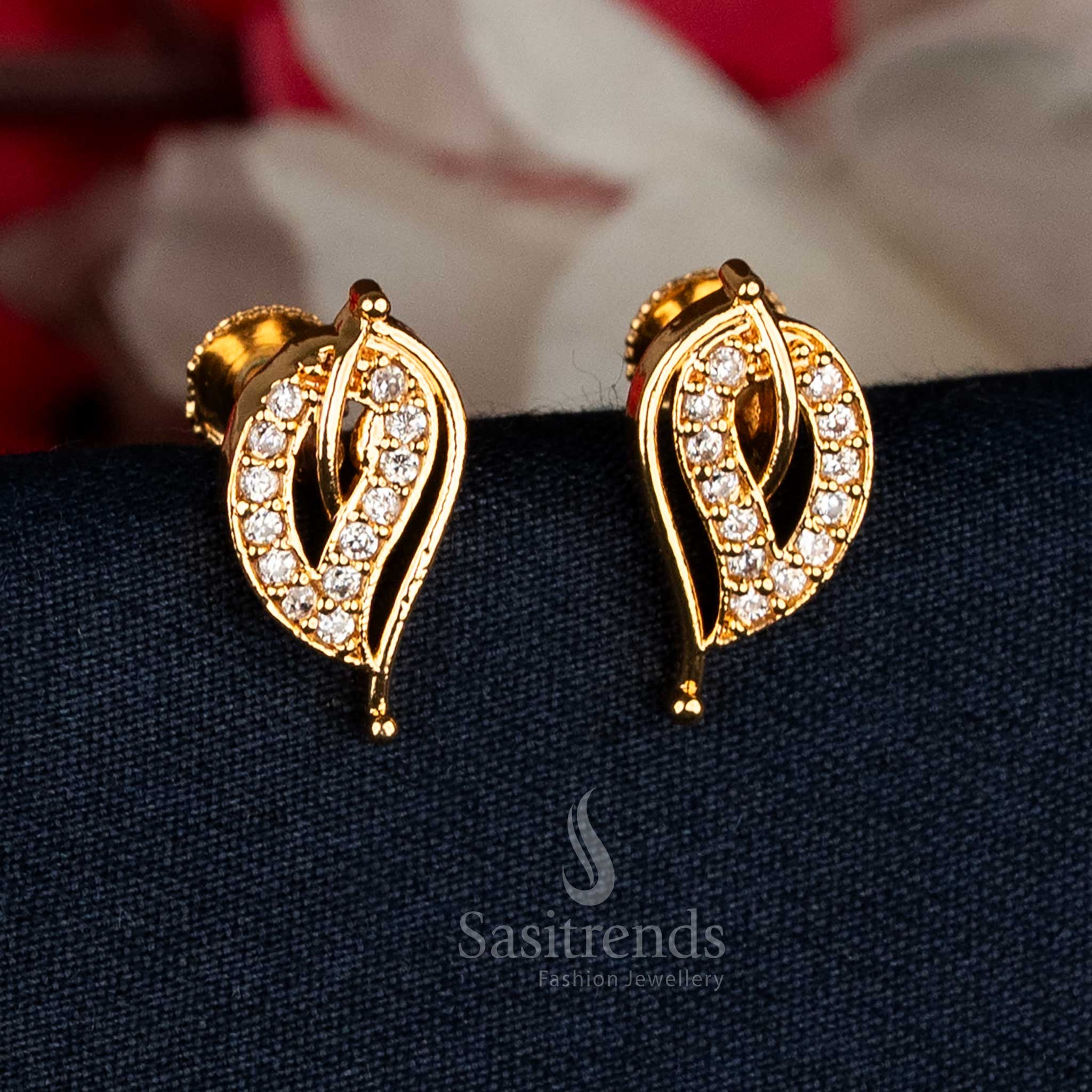 Guaranteed 24K Micro Gold Plated AD Stone Leaf Stud Earrings - Image 2