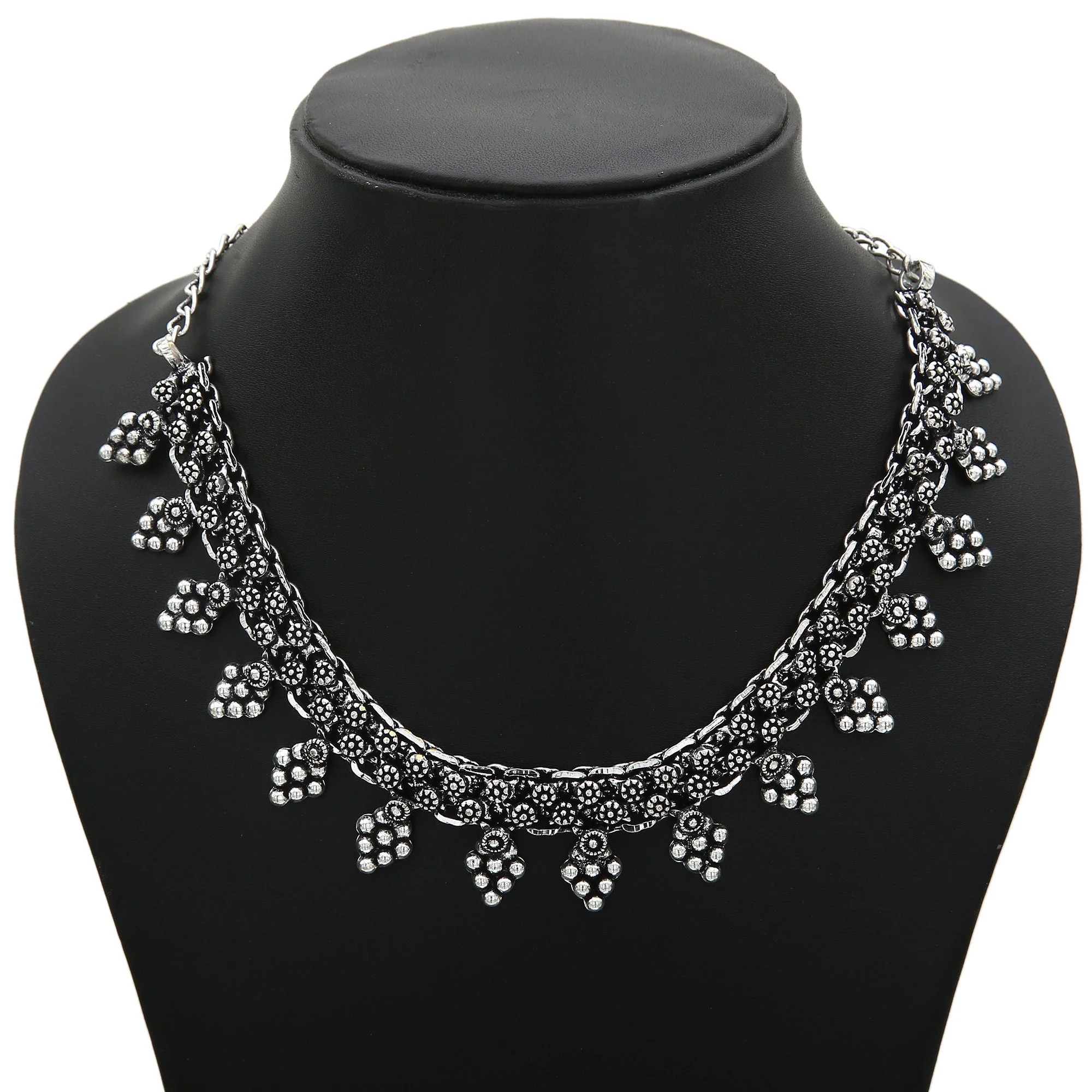 Buy Oxidised Silver Flower Drop Necklace - Sasitrends - Image 2