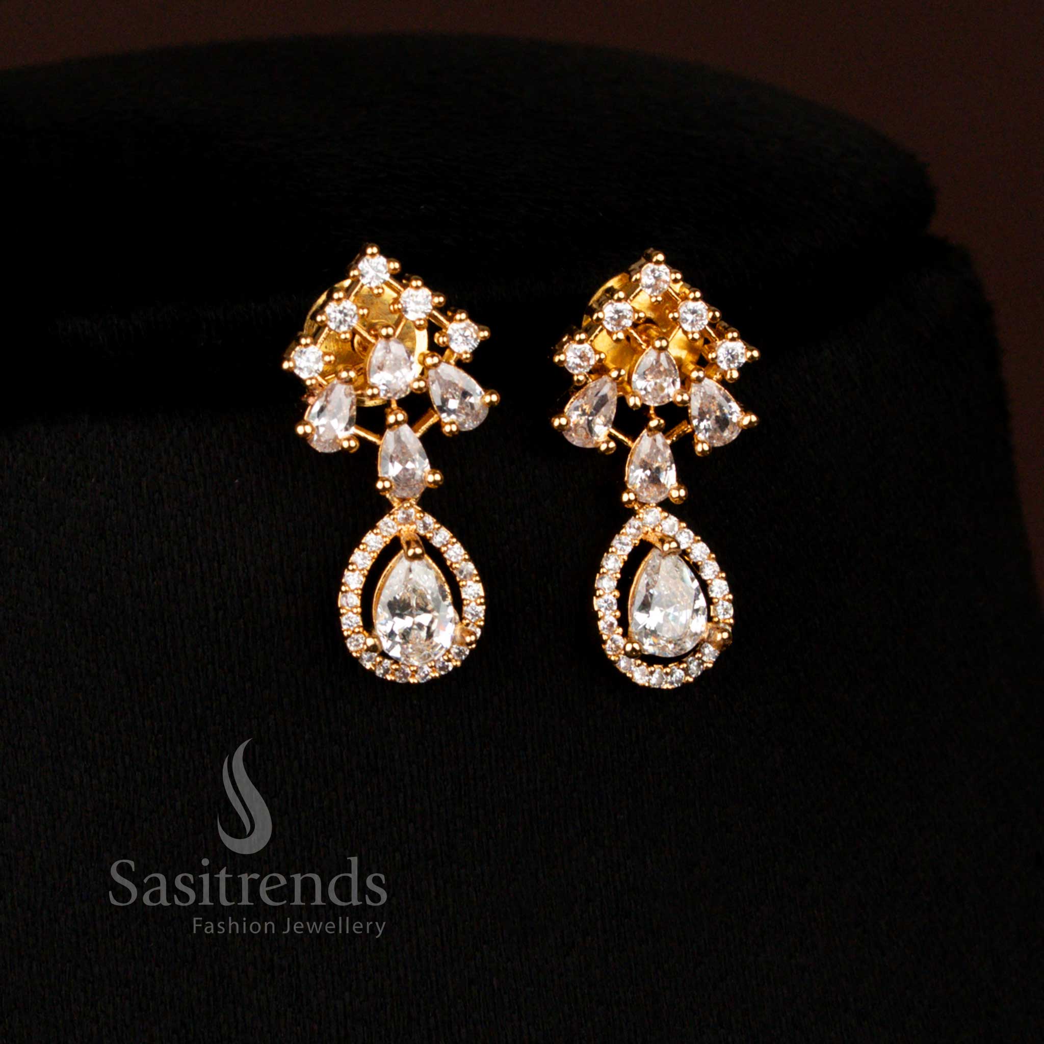 Beautiful American Diamond Micro Gold Plated Necklace Jewellery Set with Marquise Shape Ruby-Inspired Stone and Multi-Line Chain Design - Sasitrends - Image 11