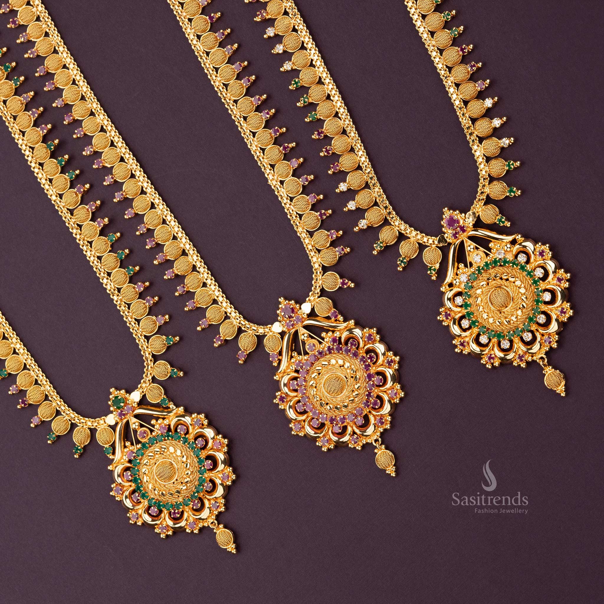 Elegant Micro Gold Plated Necklace with American Diamond Stones | Sasitrends - Image 3