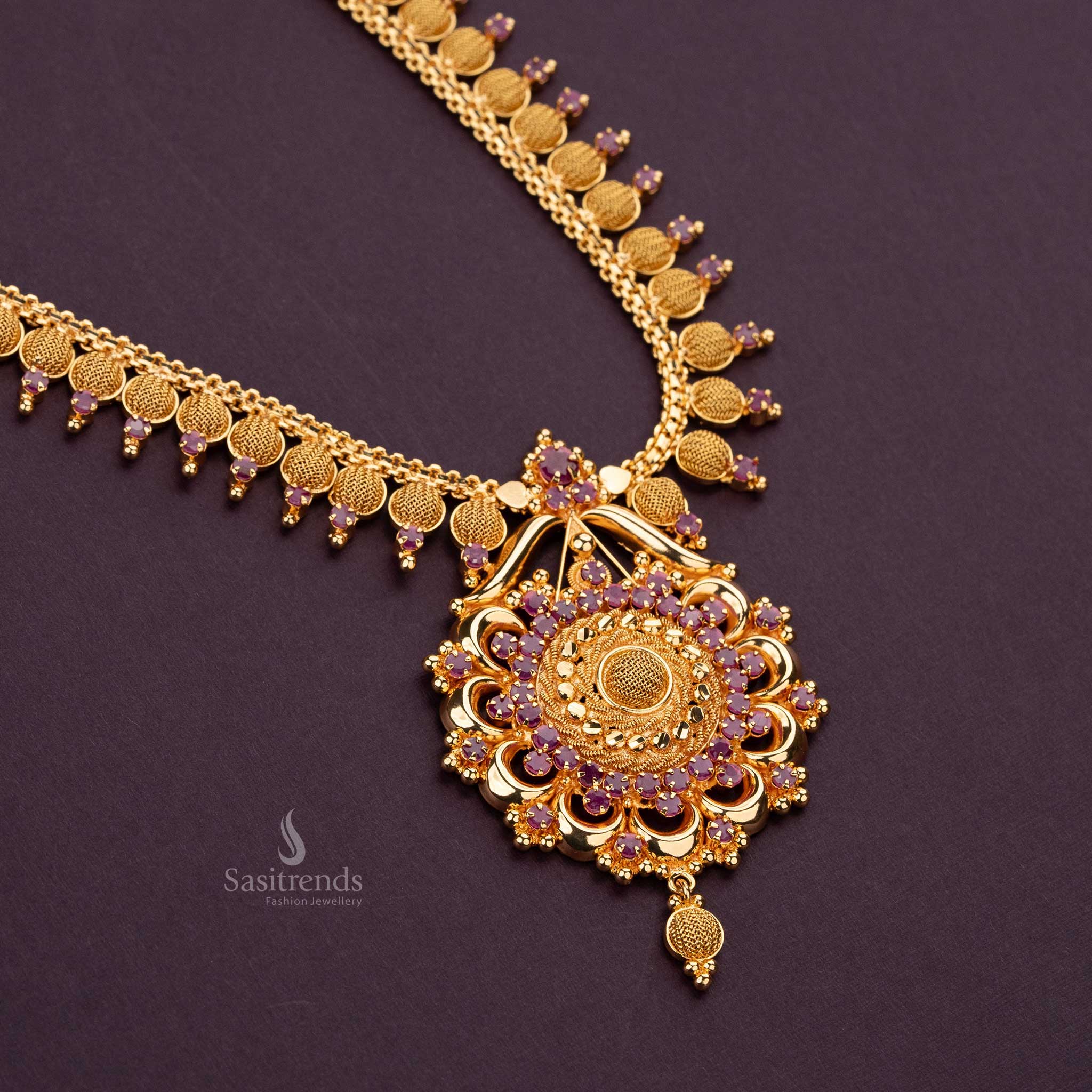 Elegant Micro Gold Plated Necklace with American Diamond Stones | Sasitrends - Image 6