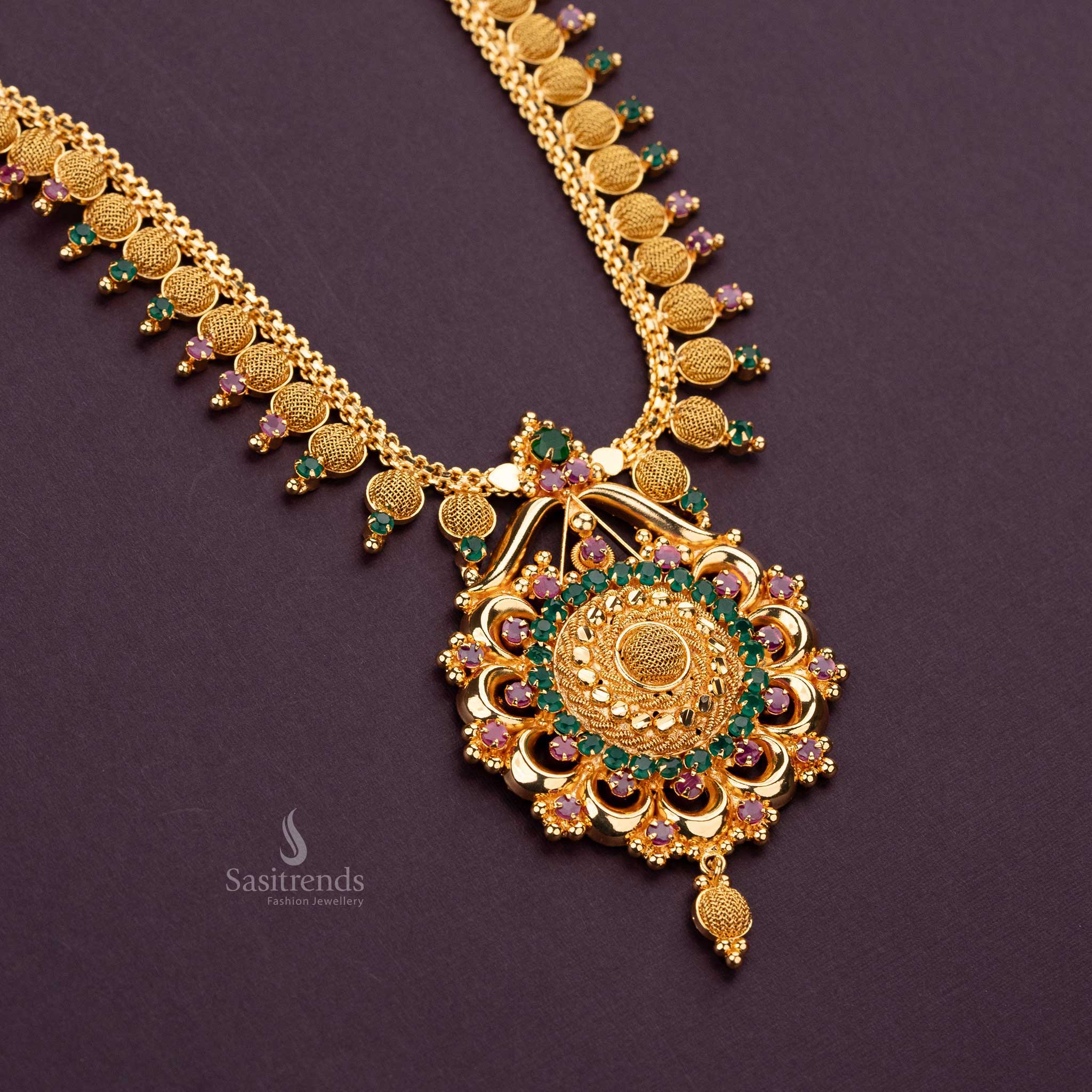 Elegant Micro Gold Plated Necklace with American Diamond Stones | Sasitrends - Image 8