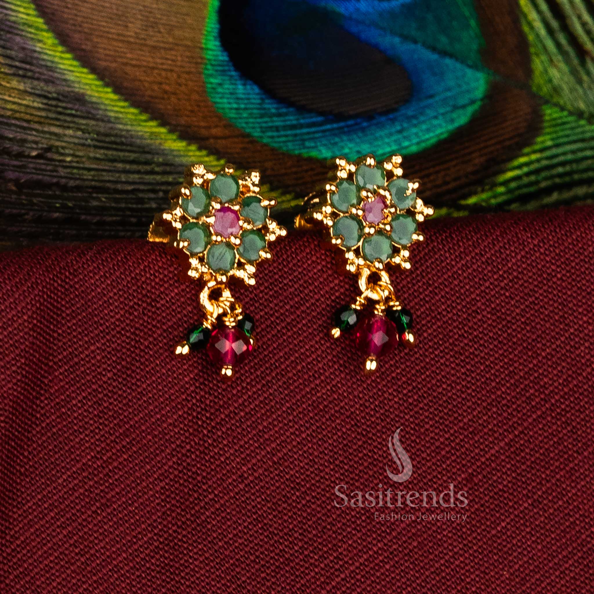 Traditional Micro Gold Plated AD Round Cut Floral Earrings with Pearl Drops for Festive Occasions – Guaranteed
