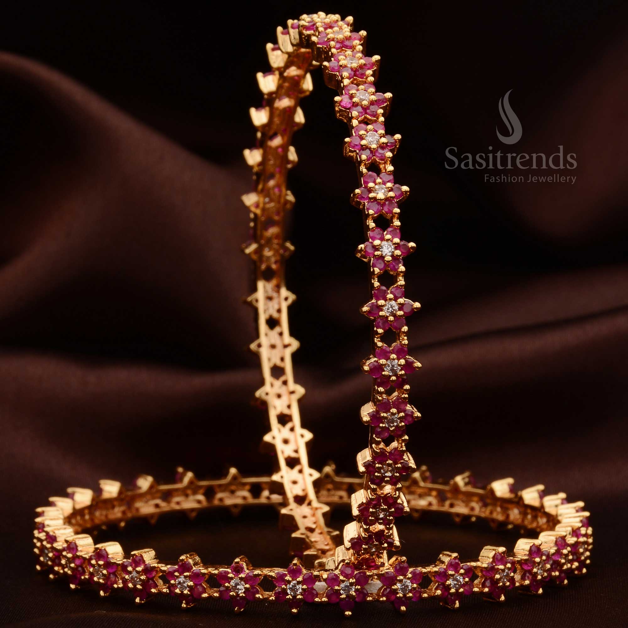 Exclusive Micro Gold Plated American Diamond Stone Bangles - Sasitrends - Image 4