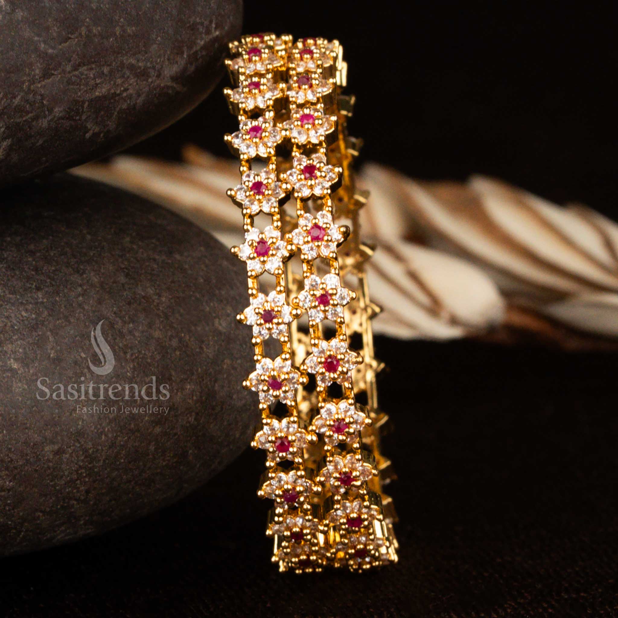 Exclusive Micro Gold Plated American Diamond Stone Bangles - Sasitrends - Image 6