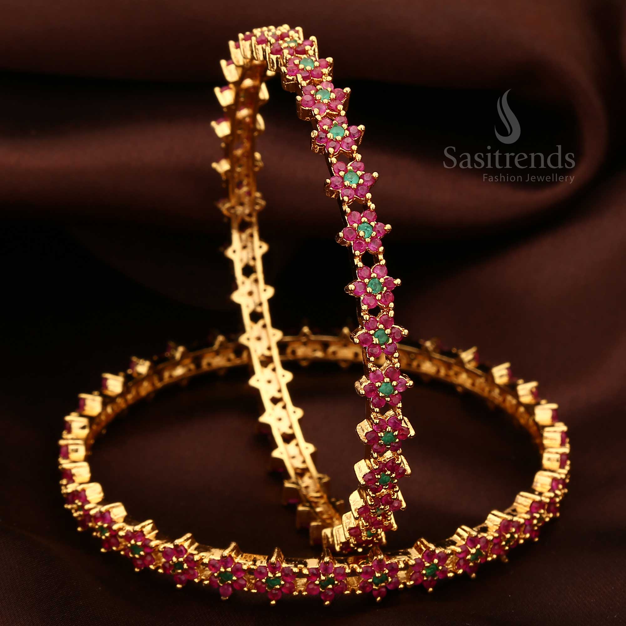 Exclusive Micro Gold Plated American Diamond Stone Bangles - Sasitrends - Image 9