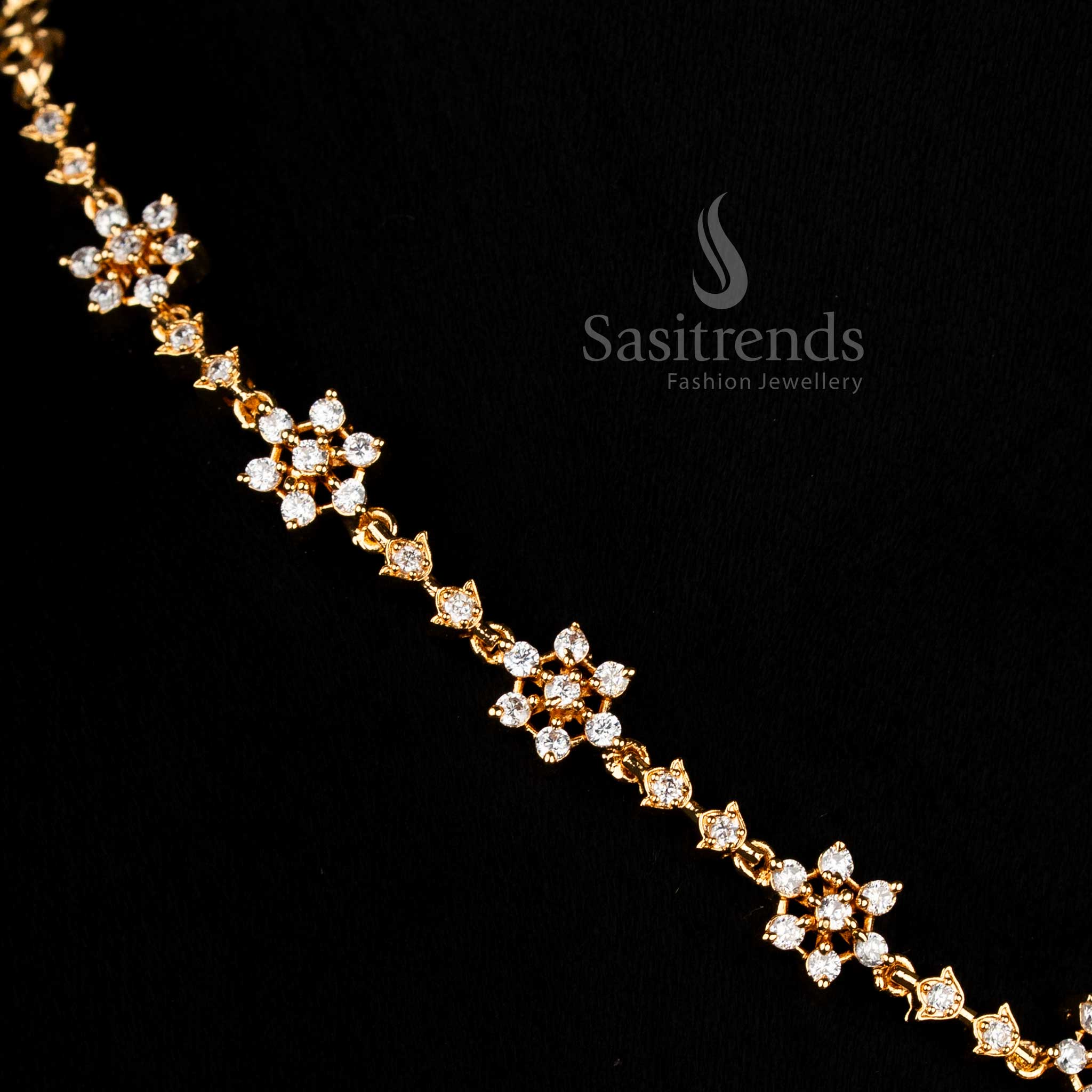 Exquisite American Diamond Micro Gold Plated Floral Necklace Set with Sparkling Stone Radiance for Bridal & Festive Wear - Image 5