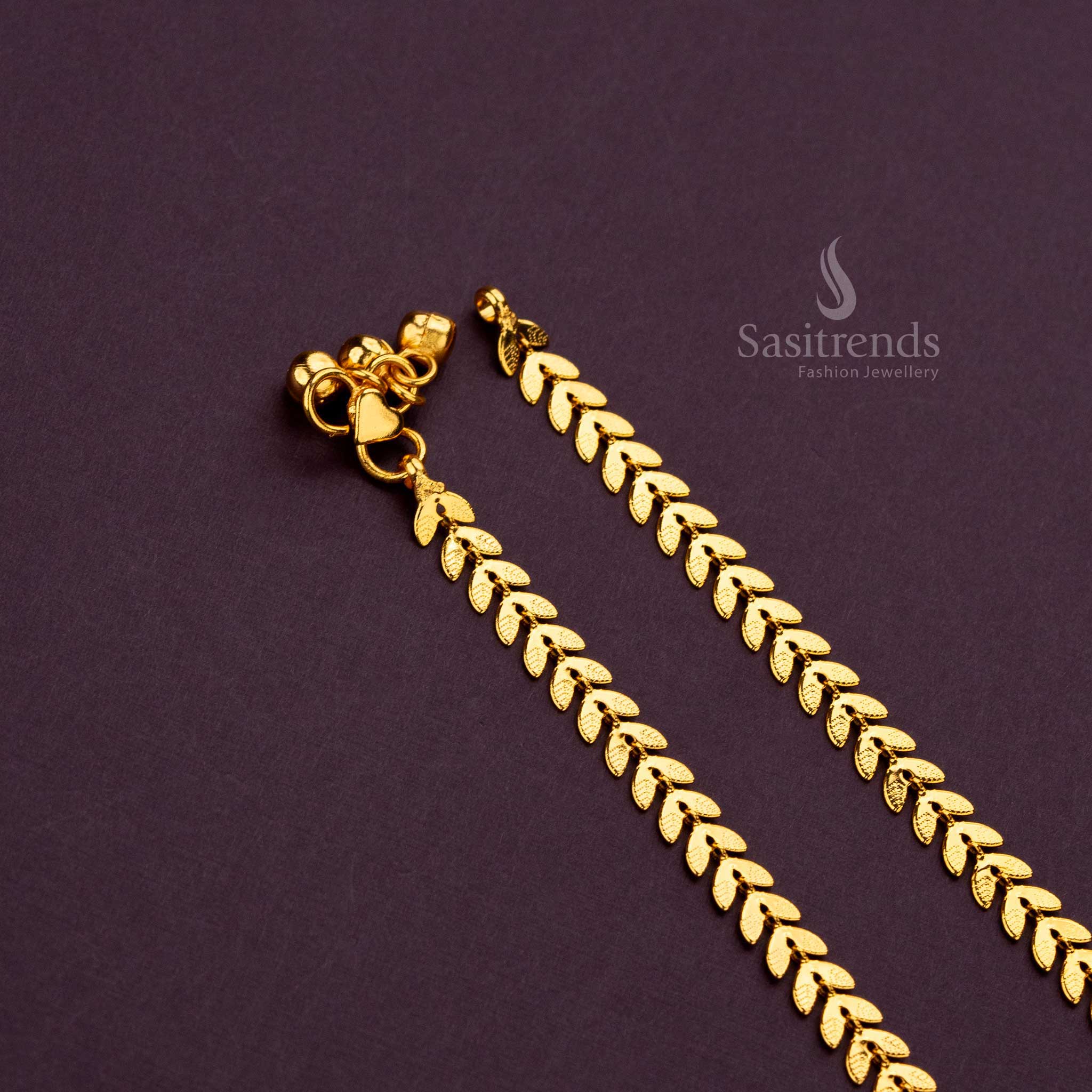 Exquisite Double Leaf Design Micro Gold Plated Payal Anklets for Women - Sasitrends - Image 3