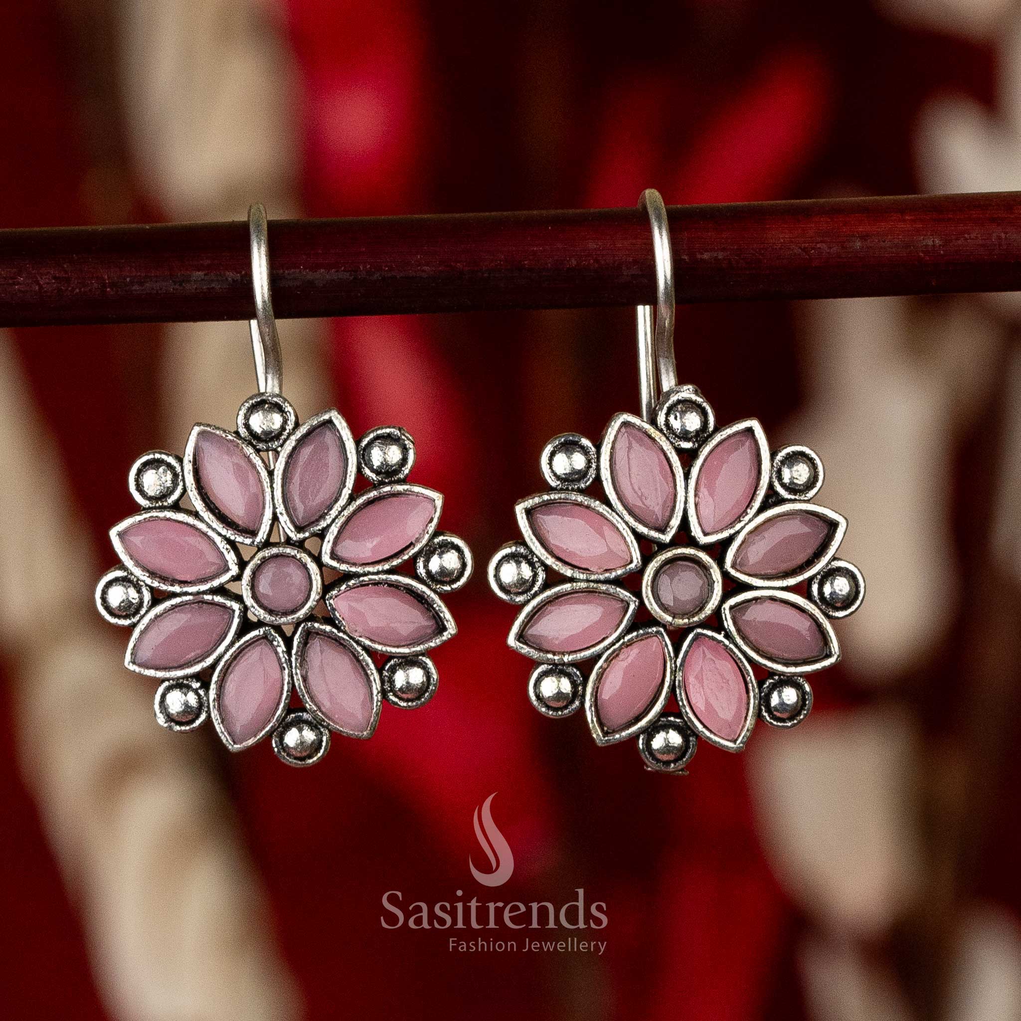 Exquisite Oxidised Floral Gemstone Earrings - Sasitrends - Image 5