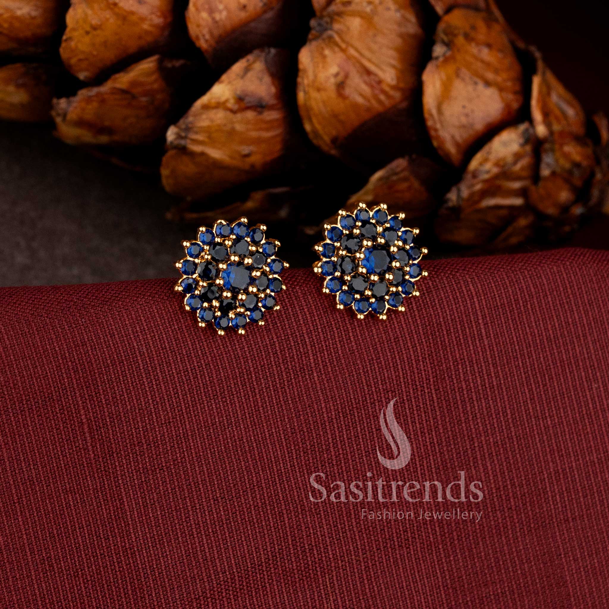 Exquisite Ancestral-Inspired Micro Gold Plated Full American Diamond Round Floral Stud Earrings - Sasitrends - Image 3