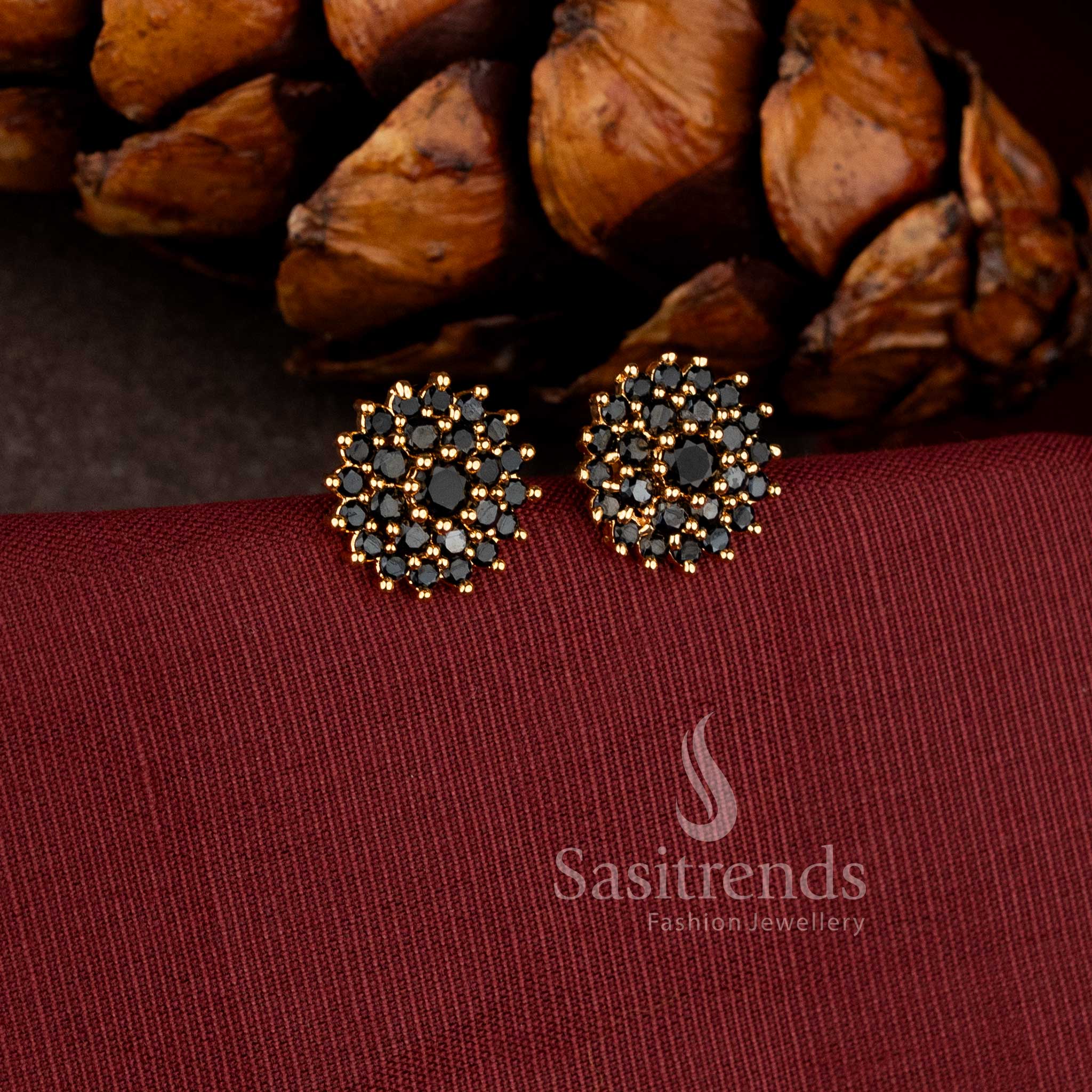 Exquisite Ancestral-Inspired Micro Gold Plated Full American Diamond Round Floral Stud Earrings - Sasitrends - Image 5