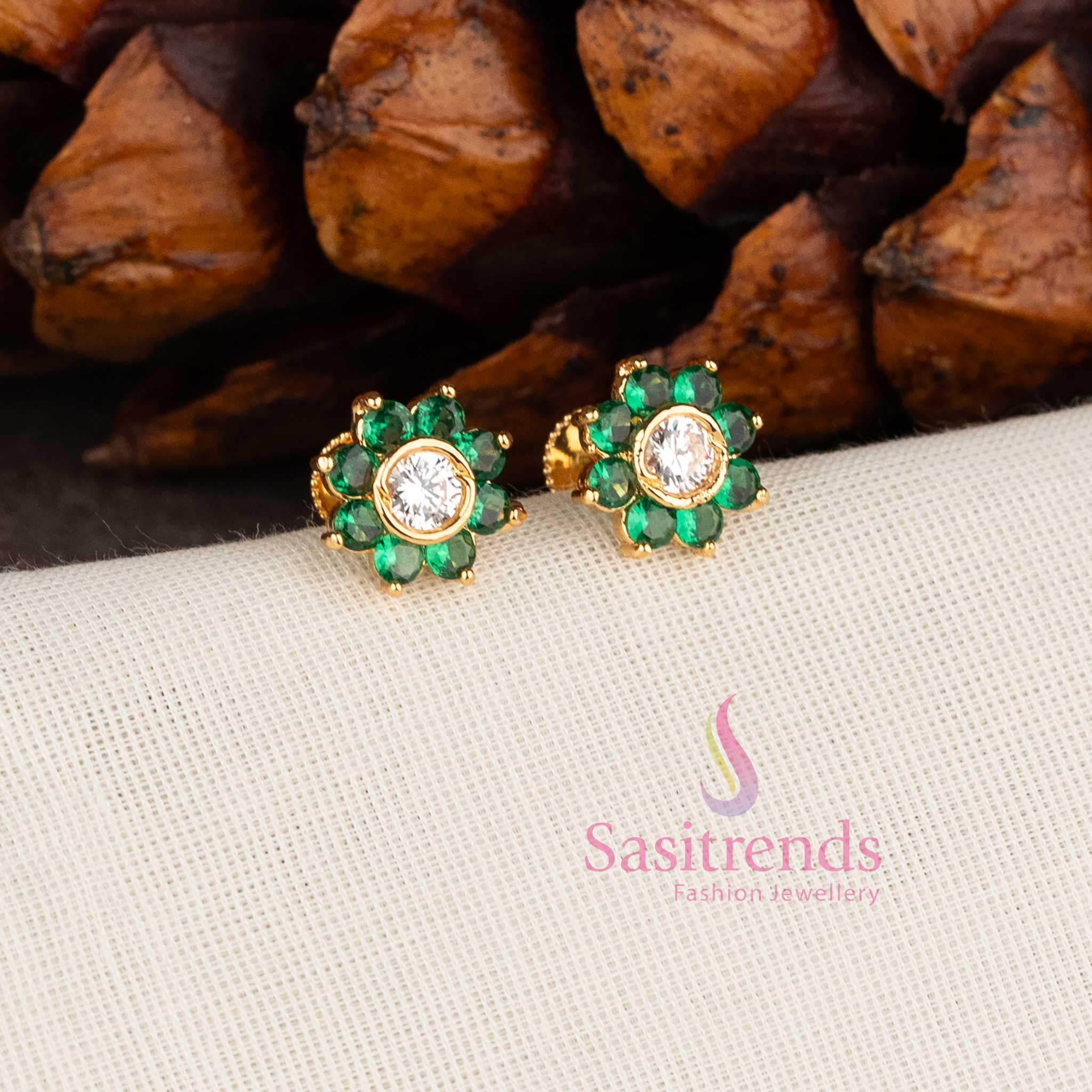 Stunning One Gram Micro Gold Plated American Diamond Floral Stud Earrings - Sasitrends - Image 4