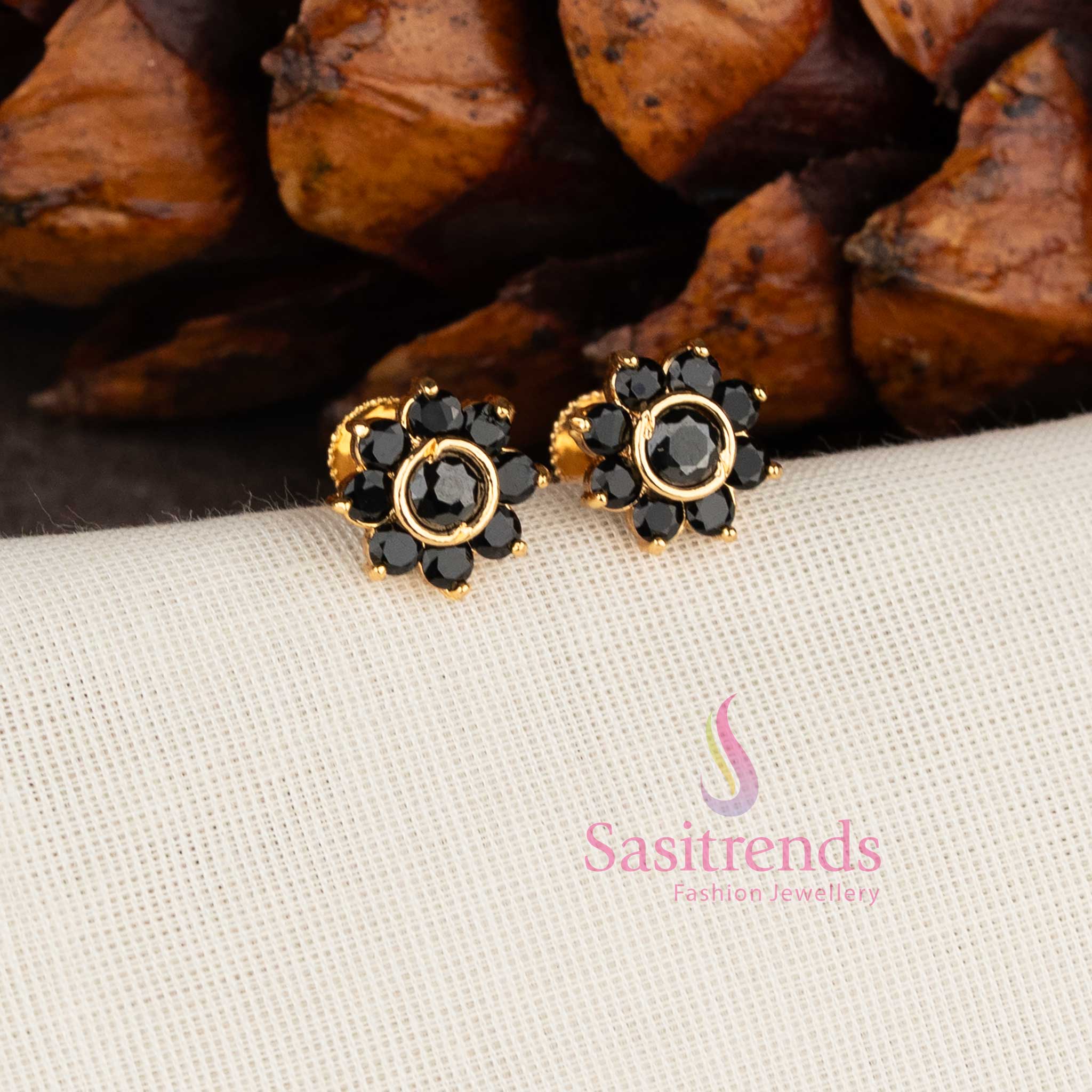 Stunning One Gram Micro Gold Plated American Diamond Floral Stud Earrings - Sasitrends - Image 5