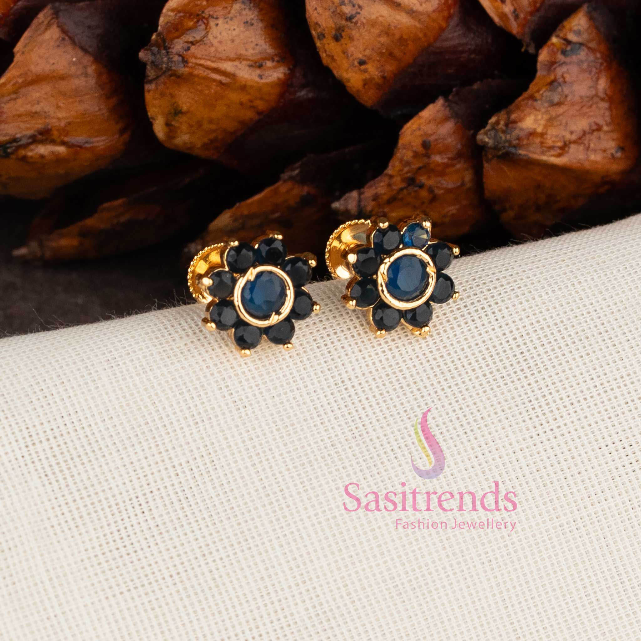 Stunning One Gram Micro Gold Plated American Diamond Floral Stud Earrings - Sasitrends - Image 7