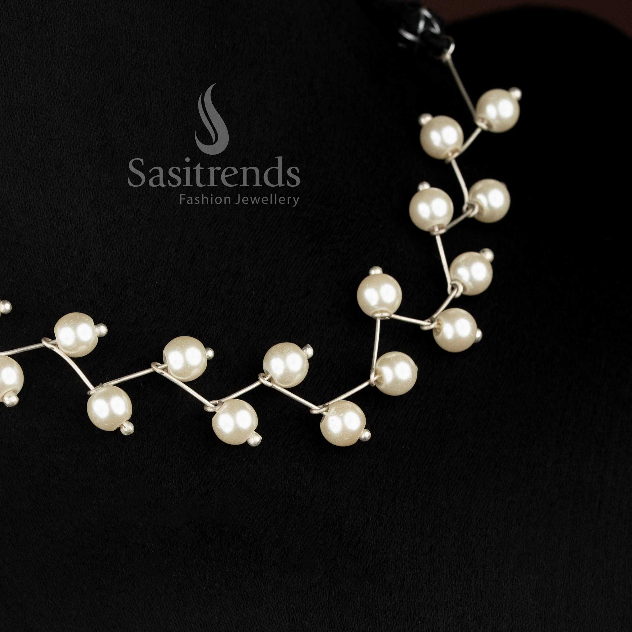 Exquisite Oxidised Twisted Wire Pattern Pearl Statement Necklace Set for Festive and Evening Occasions Jewellery - Image 2