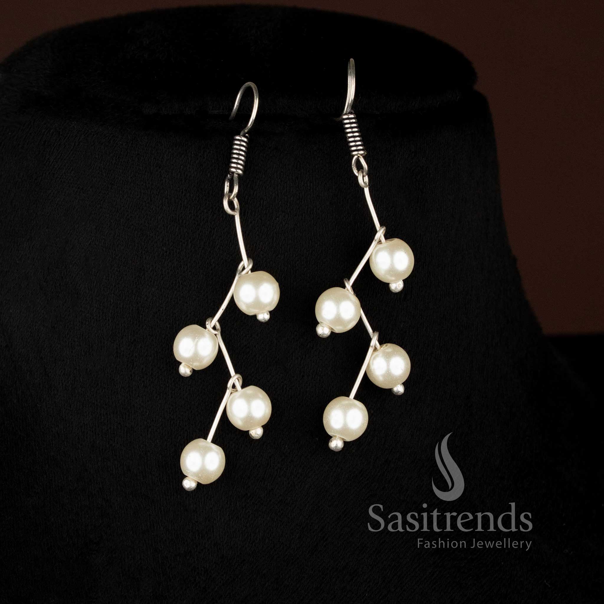 Exquisite Oxidised Twisted Wire Pattern Pearl Statement Necklace Set for Festive and Evening Occasions Jewellery - Image 3