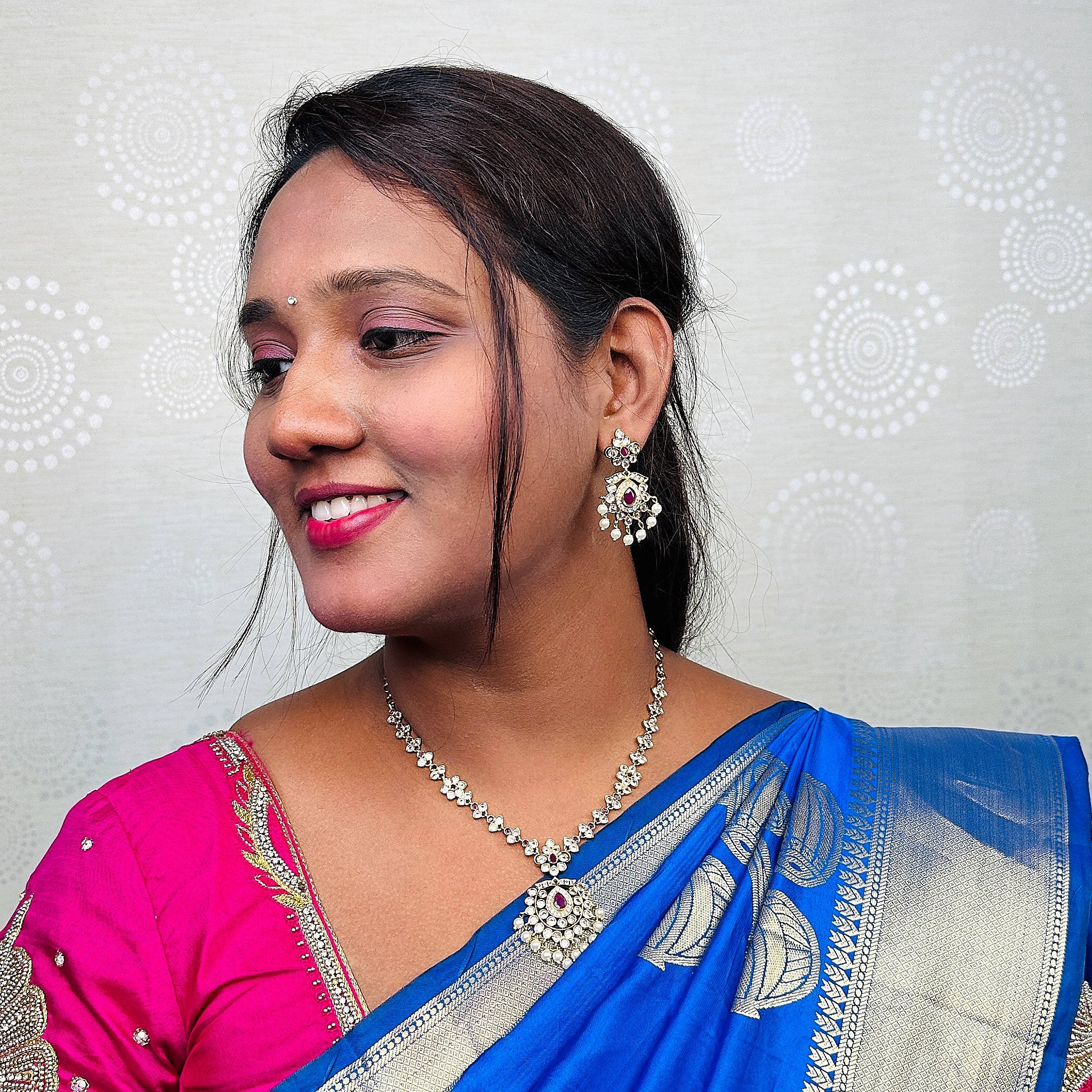 Trendy Traditional Matte Gold Plated Floral AD Necklace Jewellery Set for Women - Latest Collection | Sasitrends - Image 3