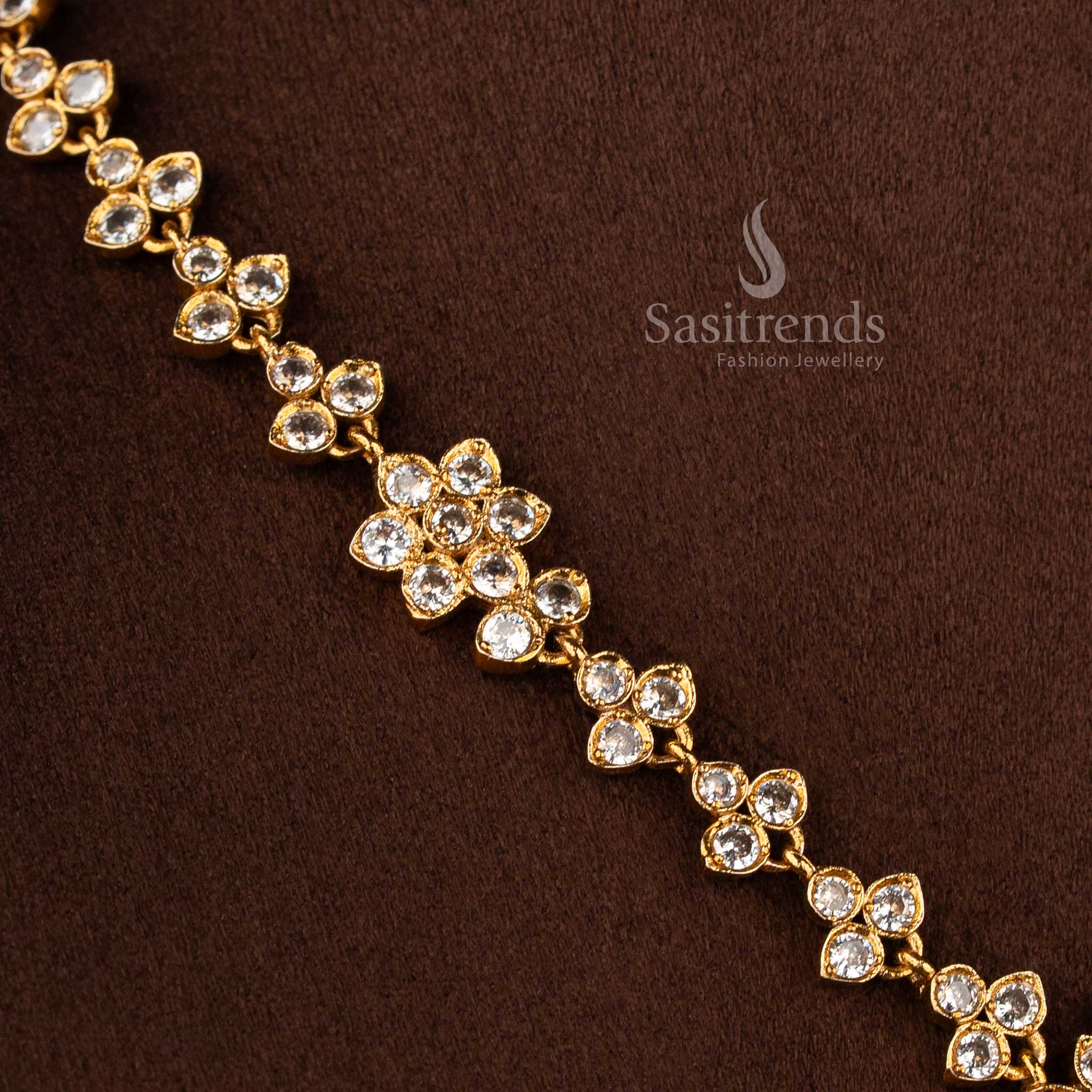 Trendy Traditional Matte Gold Plated Floral AD Necklace Jewellery Set for Women - Latest Collection | Sasitrends - Image 6