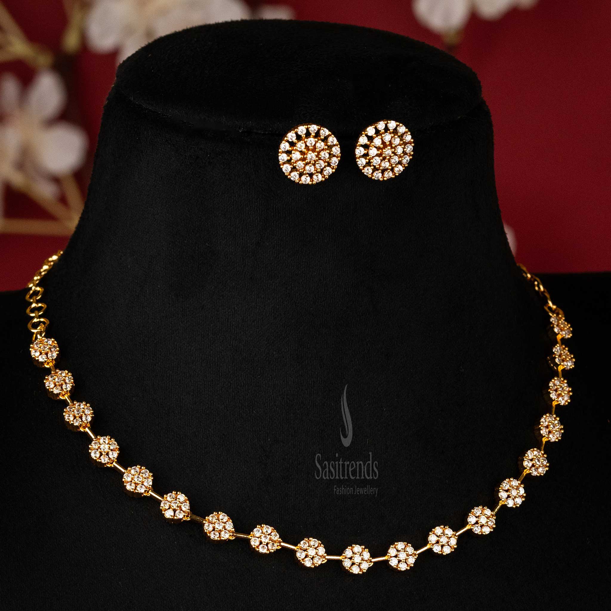 Elegant Micro Gold Plated American Diamond Floral Necklace Jewellery Set - Timeless Elegance - Sasitrends