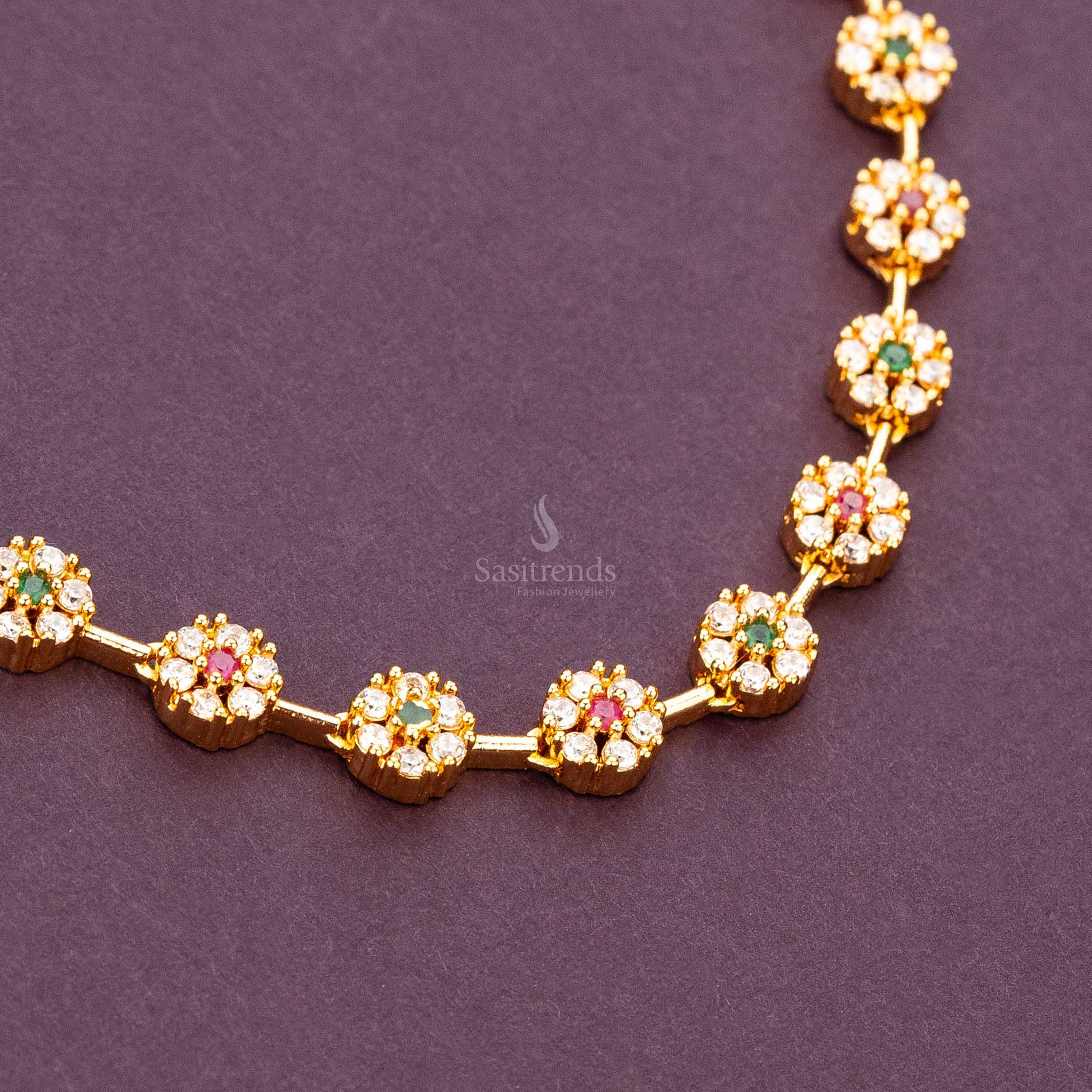 Elegant Micro Gold Plated American Diamond Floral Necklace Jewellery Set - Timeless Elegance - Sasitrends - Image 6