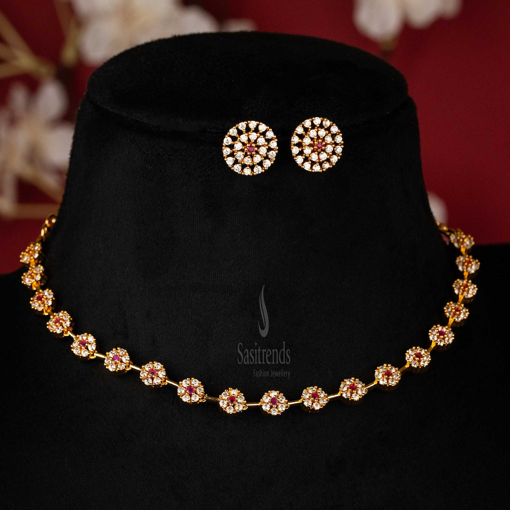 Elegant Micro Gold Plated American Diamond Floral Necklace Jewellery Set - Timeless Elegance - Sasitrends - Image 8