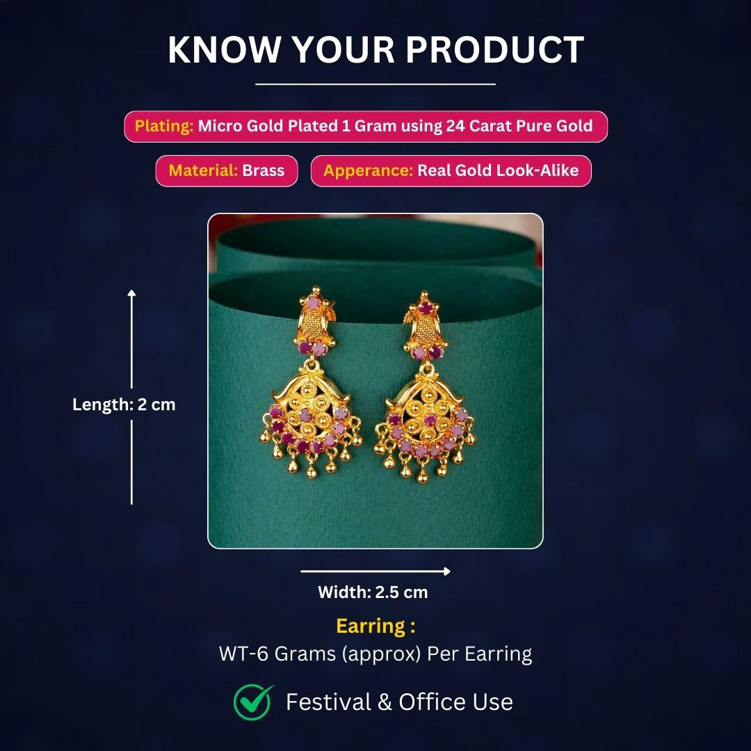 Sasitrends - Floral Drop Earrings with AD Stones and Golden Balls – One Gram Micro Gold Plated - Image 2