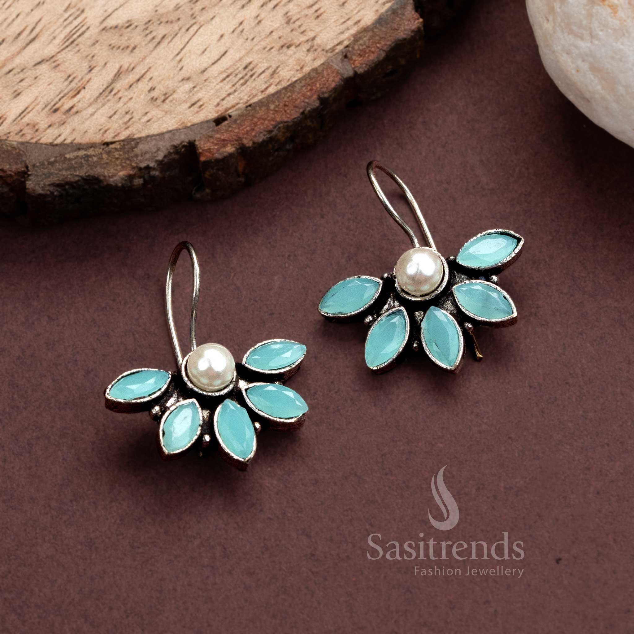 Stylish Oxidised Silver Fish Hook Earrings with Pearl and AD Stones for Women - Trendy Office Wear Collection - Image 10