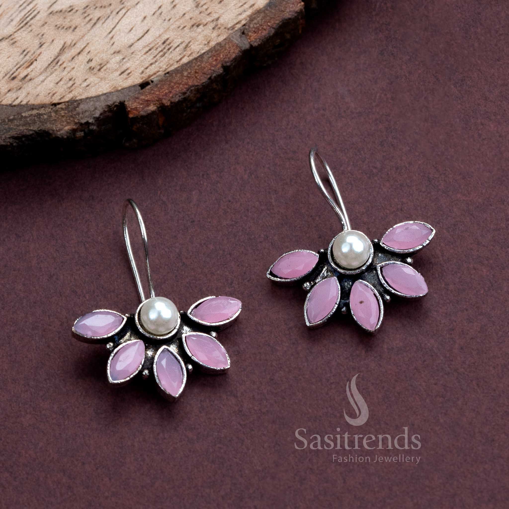 Stylish Oxidised Silver Fish Hook Earrings with Pearl and AD Stones for Women - Trendy Office Wear Collection - Image 4