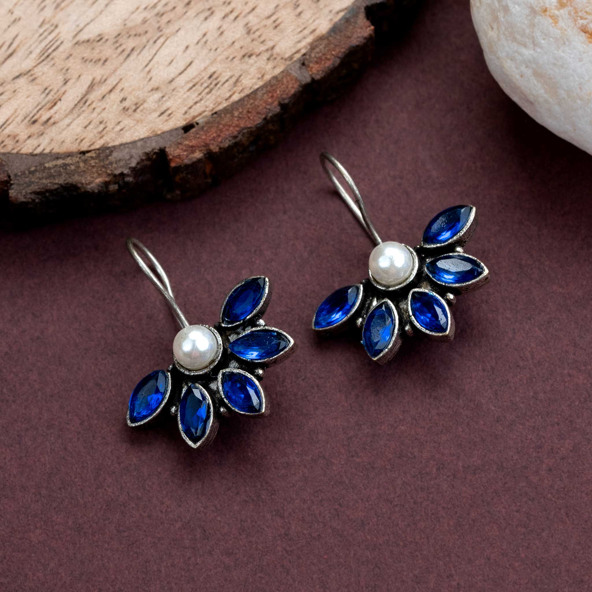 Stylish Oxidised Silver Fish Hook Earrings with Pearl and AD Stones for Women - Trendy Office Wear Collection - Image 7