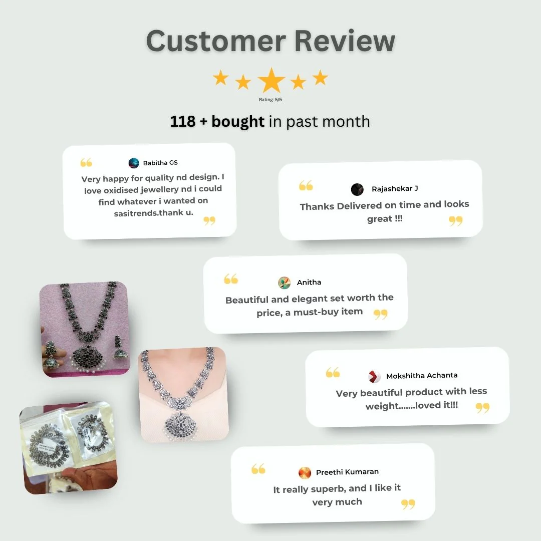 Stunning Floral Pendant For Party Wear Oxidised Stones Necklace Jewellery Set with Pearl Jhumkas | Sasitrends - Image 3