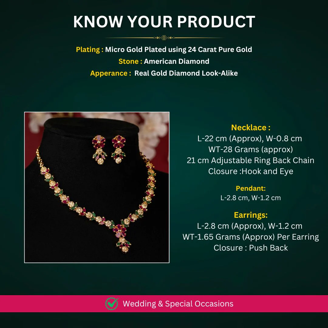 Dazzling Micro Gold Plated Flower and Leaf Necklace Jewellery Set | Sasitrends - Image 4