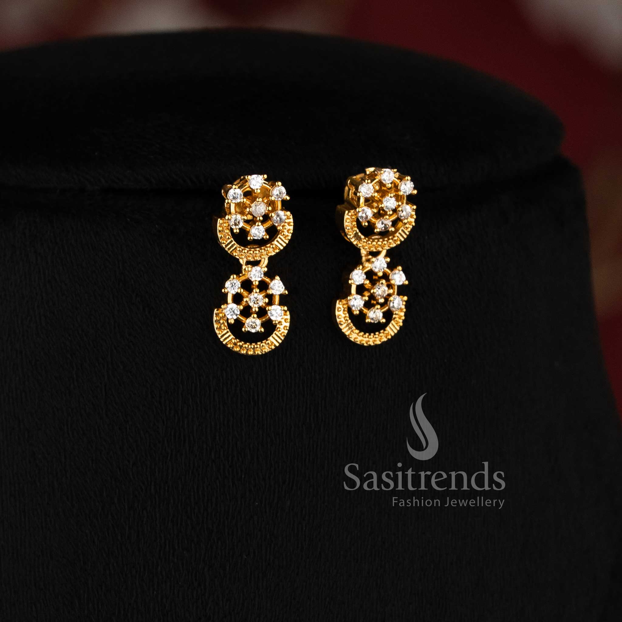 Trendy Temple Matte Gold Finish Flower AD Stone Studded Necklace Jewellery Set | Sasitrends - Image 3