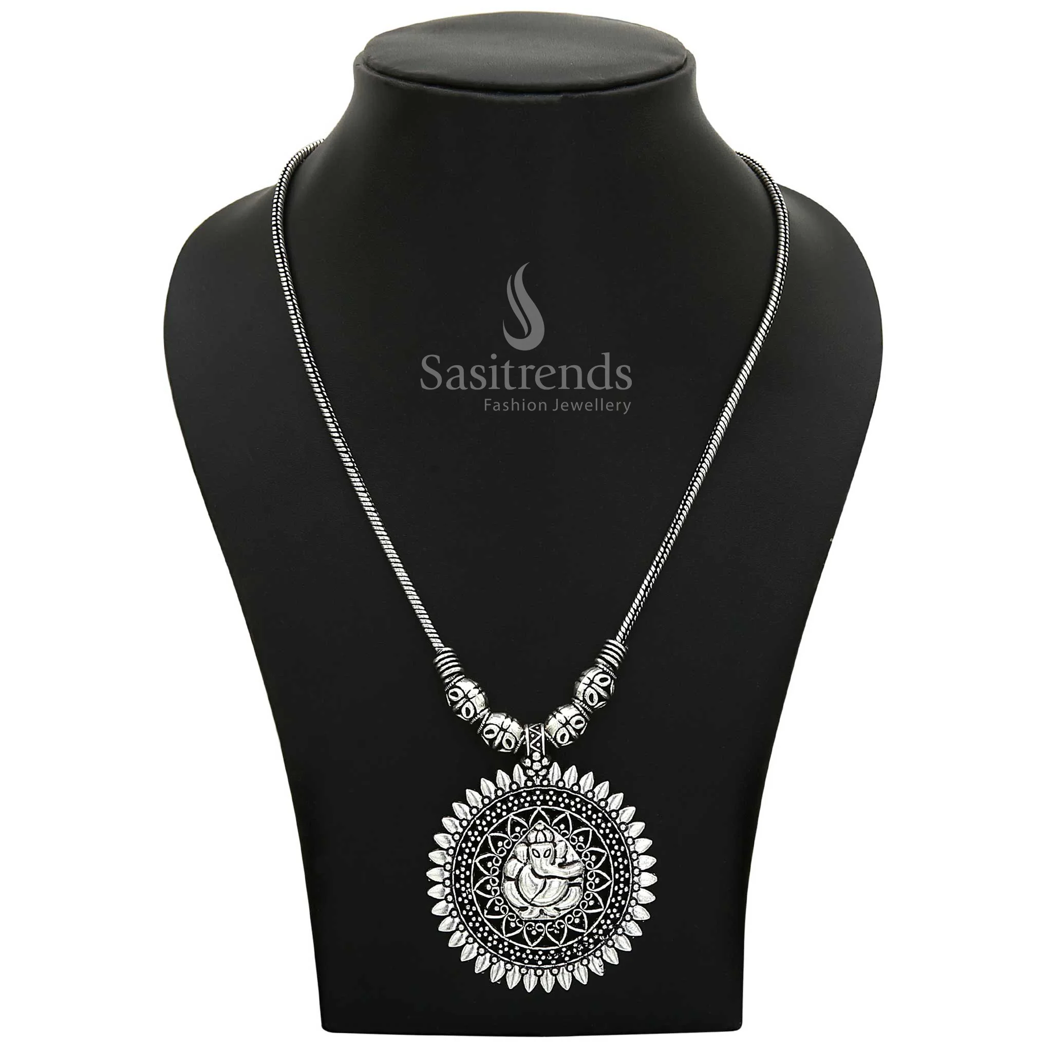 Lord Ganesha Oxidised Silver Pendant with Necklace Chain - Sasitrends - Image 3