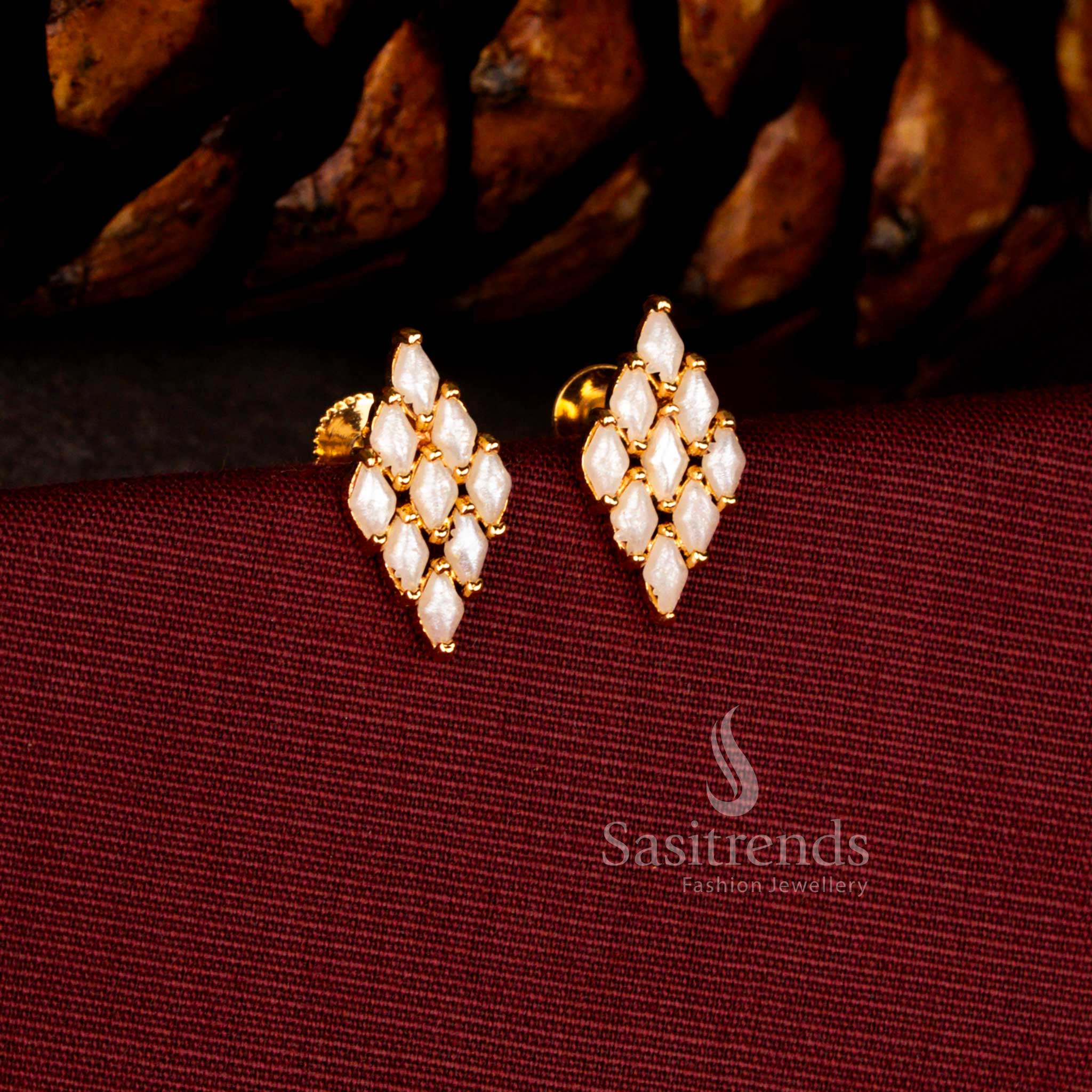 Elegant Guaranteed Micro Gold Plated AD Rhombus Silhouette Earrings – 24 Carat Gold Lustre - Image 3