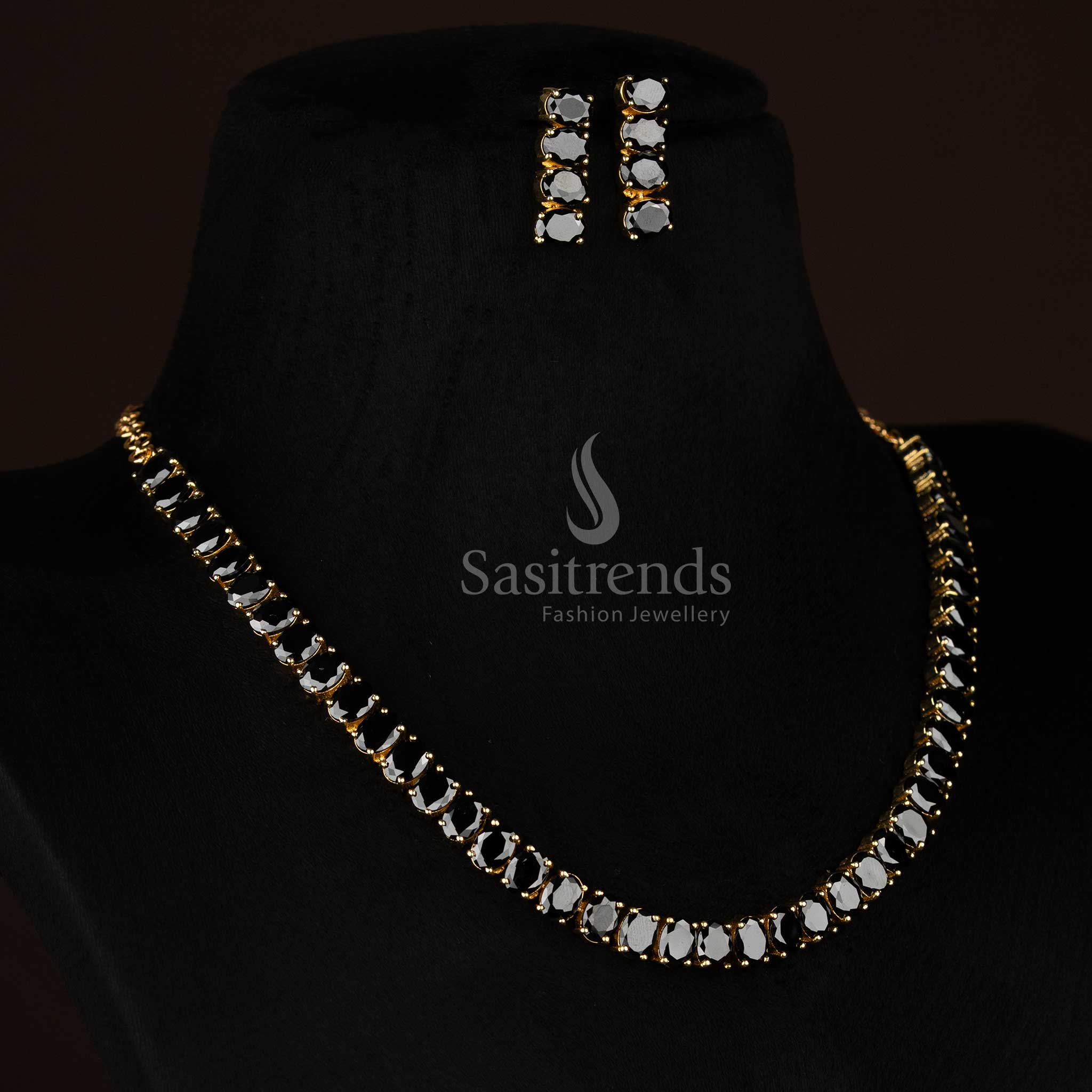 Glamorous American Diamond 24k Micro Gold Plated Oval Necklace Jewellery Set for Stylish Social Gatherings - Image 17