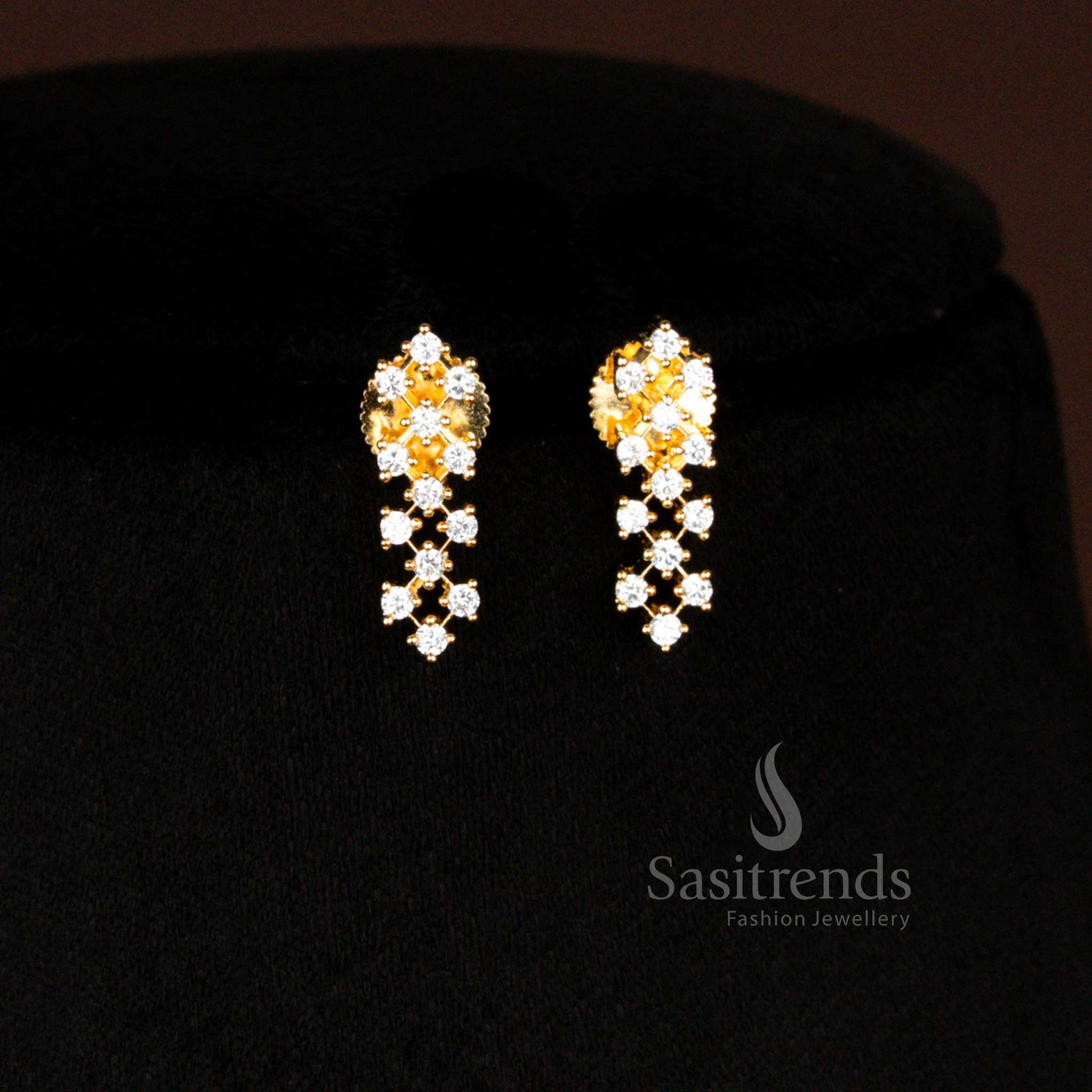 Glorious American Diamond Micro Gold Plated Criss-Cross Necklace Jewellery Set, Guaranteed Shine for Wedding Wear - Image 4