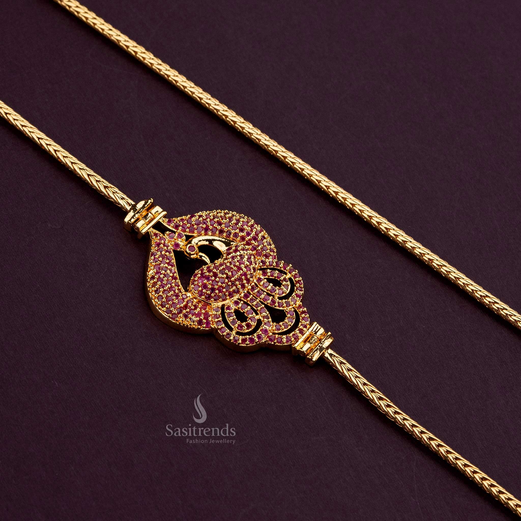 Latest Peacock Motif Micro Gold Plated Mugappu Chain for Women | Sasitrends - Image 2