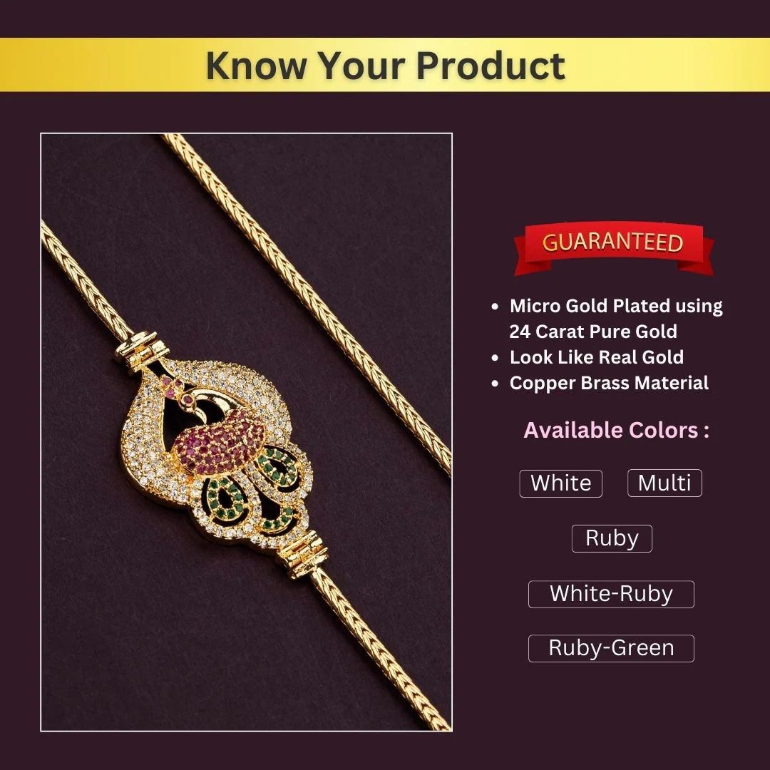 Latest Peacock Motif Micro Gold Plated Mugappu Chain for Women | Sasitrends - Image 3