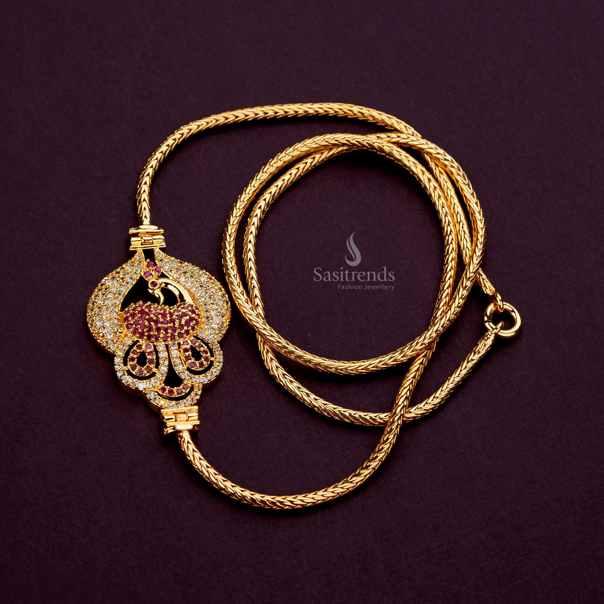 Latest Peacock Motif Micro Gold Plated Mugappu Chain for Women | Sasitrends - Image 4