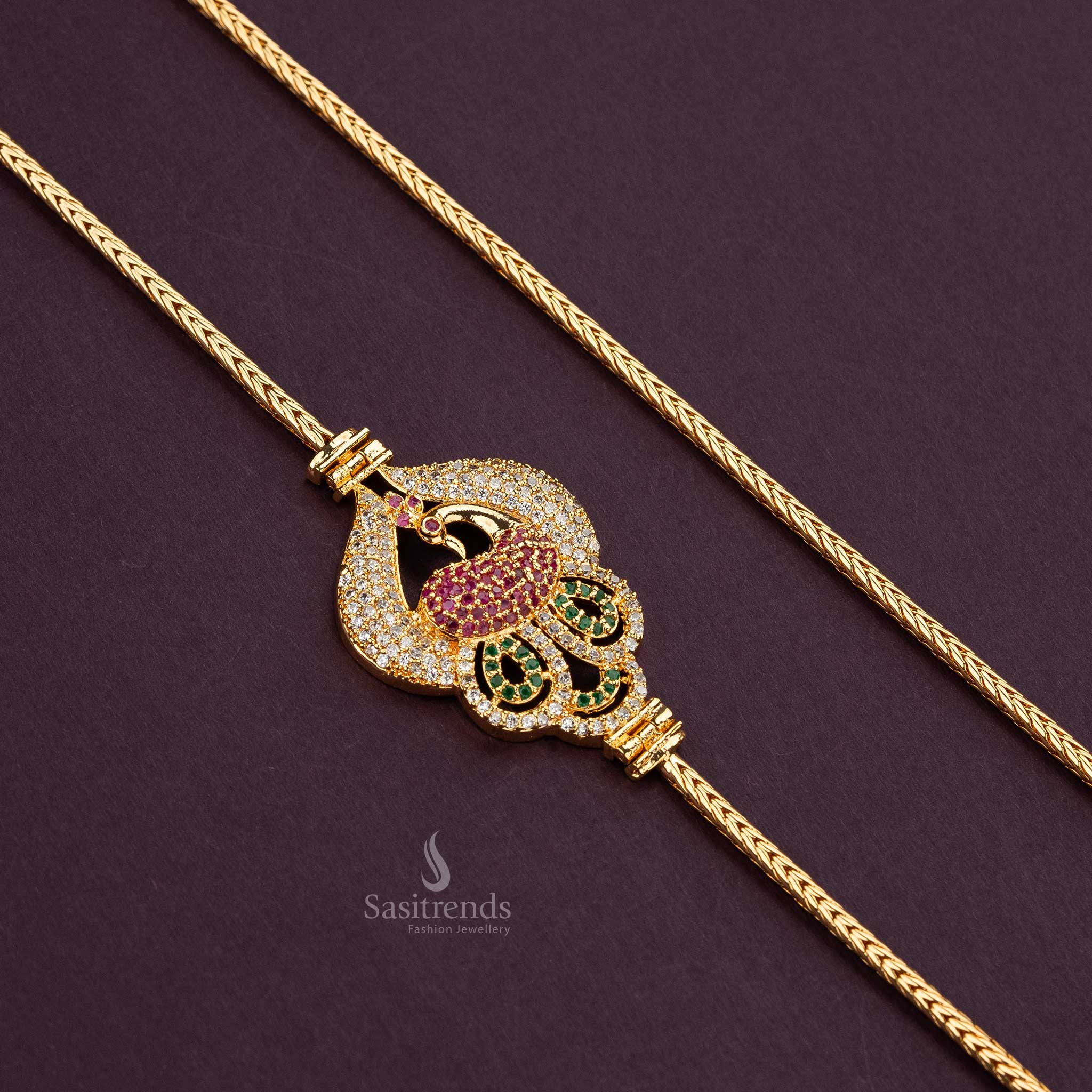 Latest Peacock Motif Micro Gold Plated Mugappu Chain for Women | Sasitrends - Image 6
